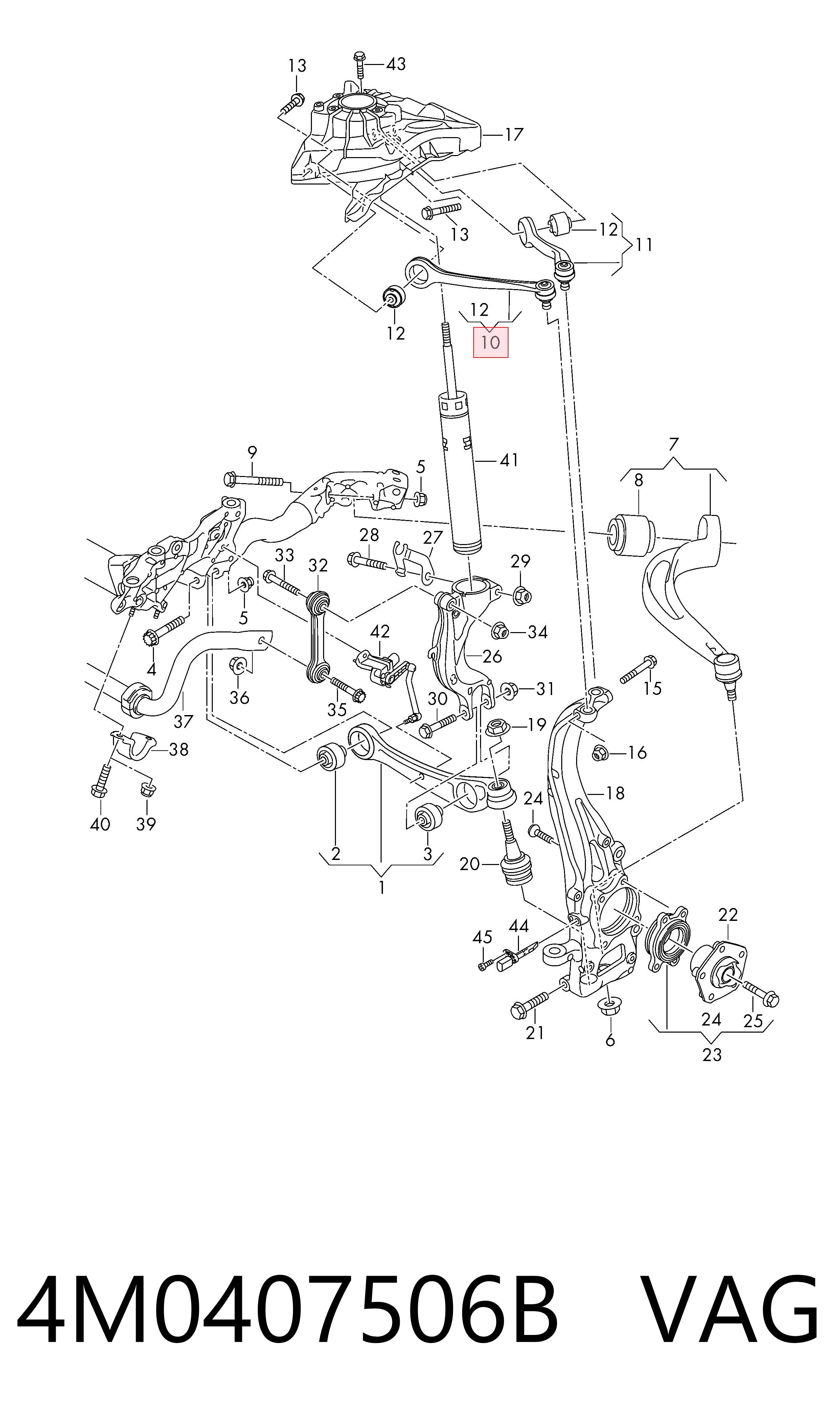 4M0407506B VAG Brazo superior derecho de la suspensión delantera