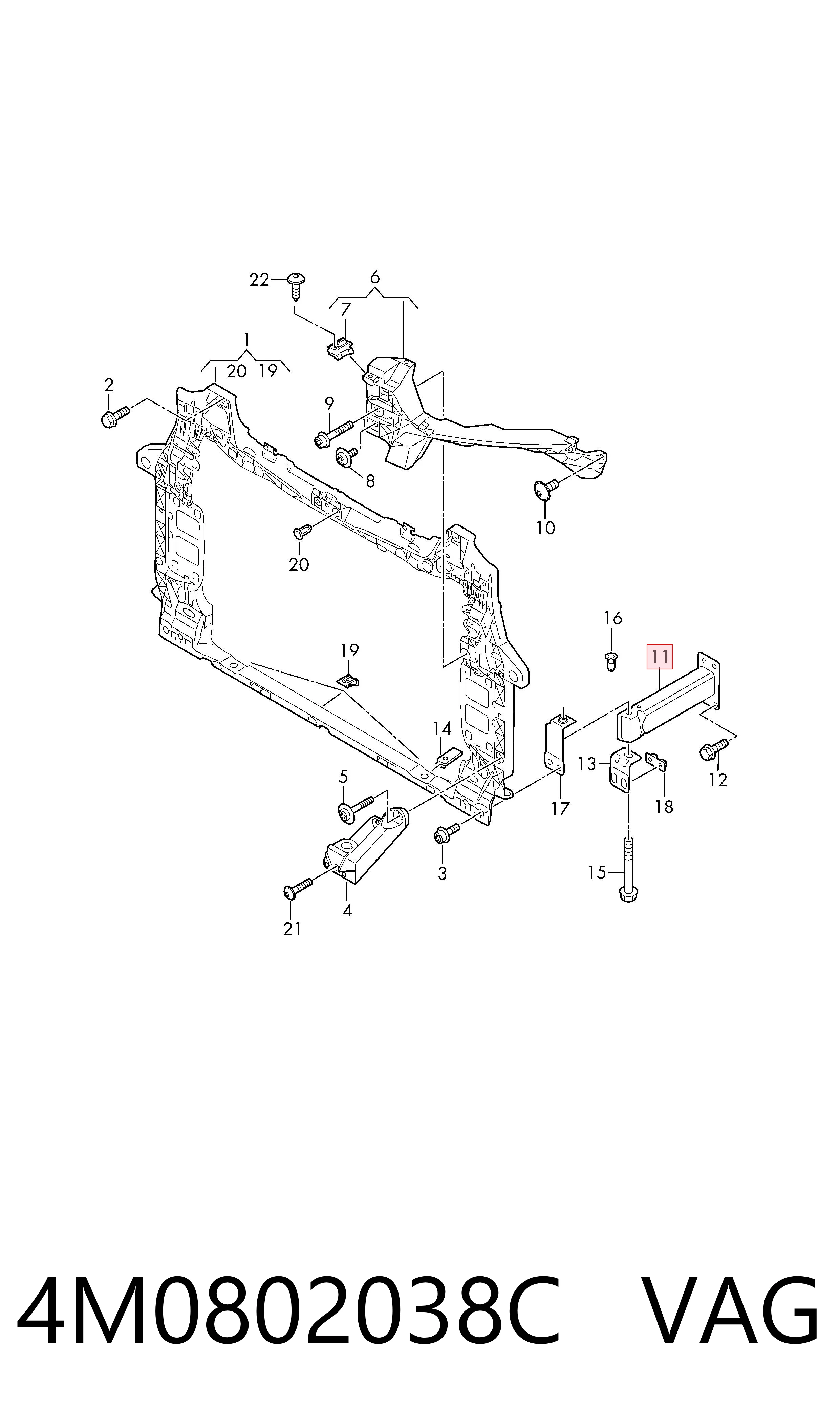 4M0802038C VAG Soporte del refuerzo del parachoques delantero