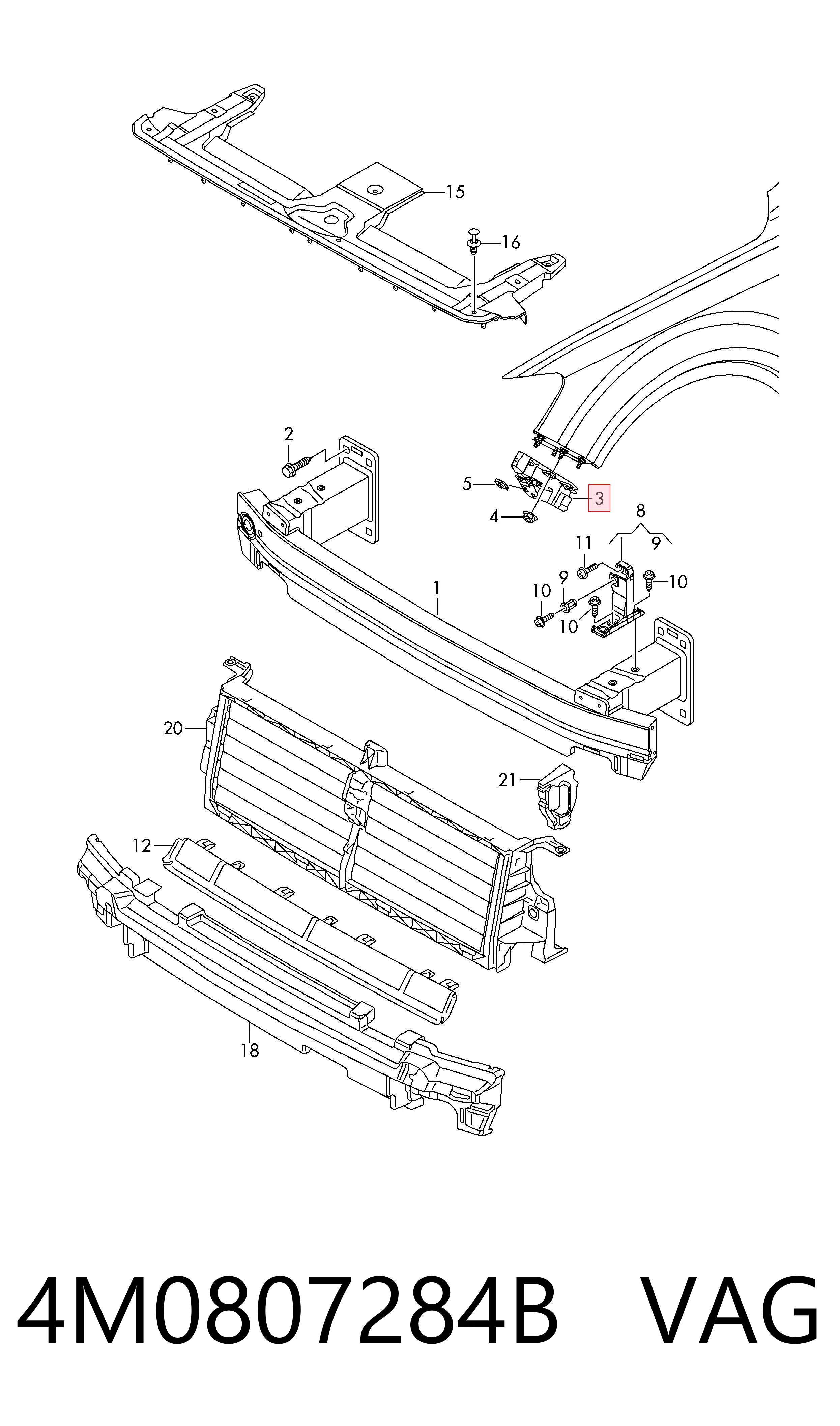 4M0807284B VAG Soporte delantero de guardabarros delantero derecho