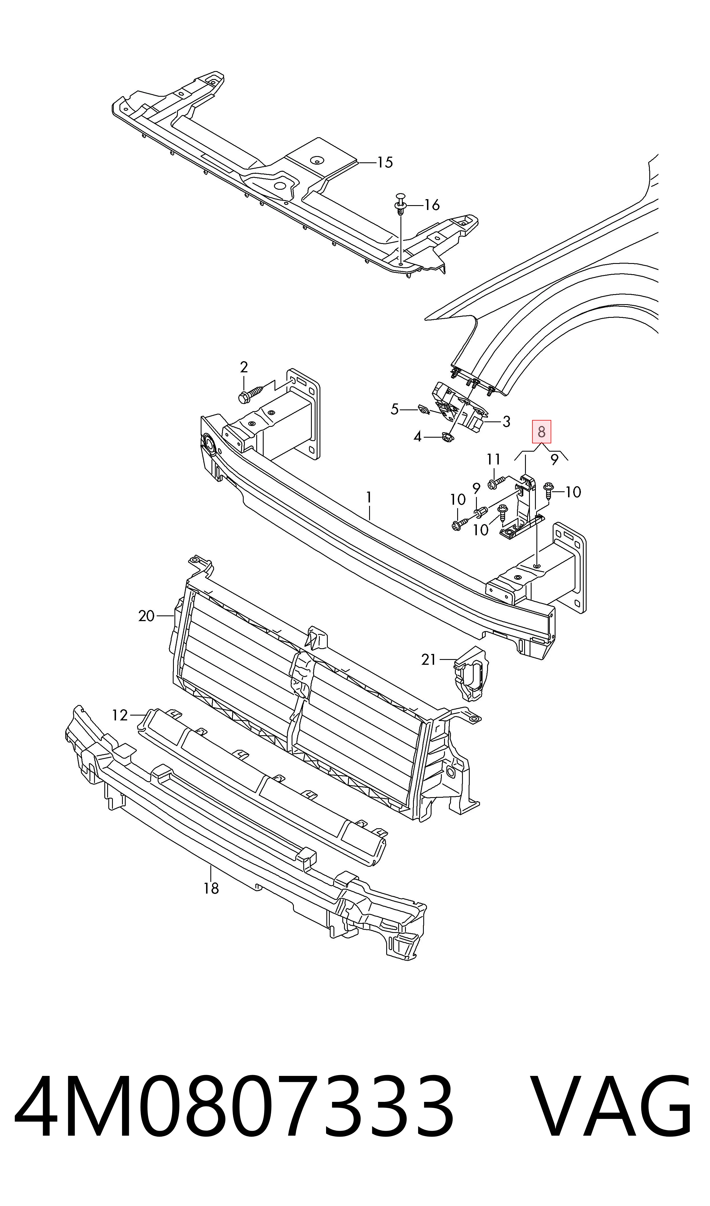 4M0807333 VAG Soporte de parachoques delantero izquierdo