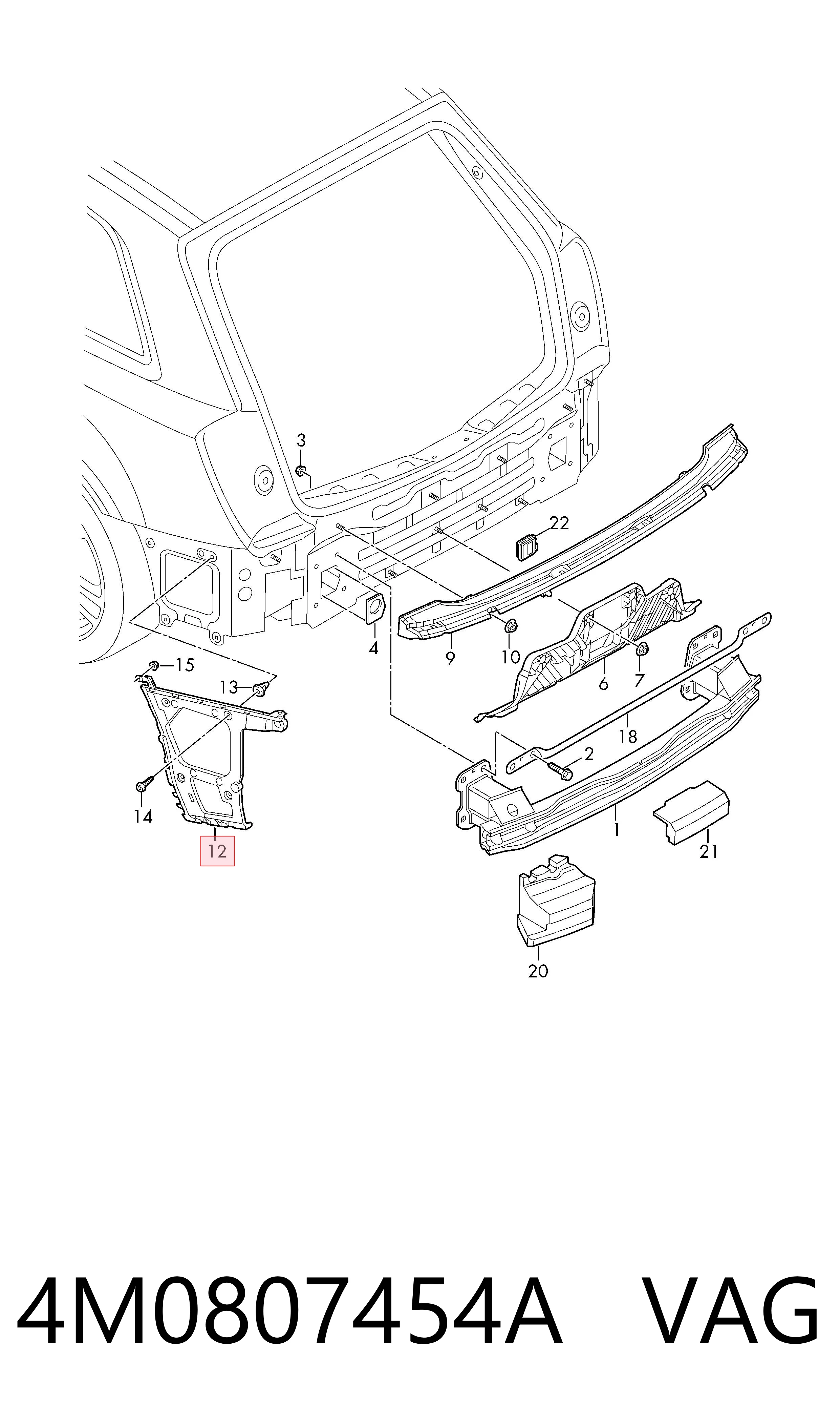 4M0807454A VAG Soporte del paragolpes trasero derecho