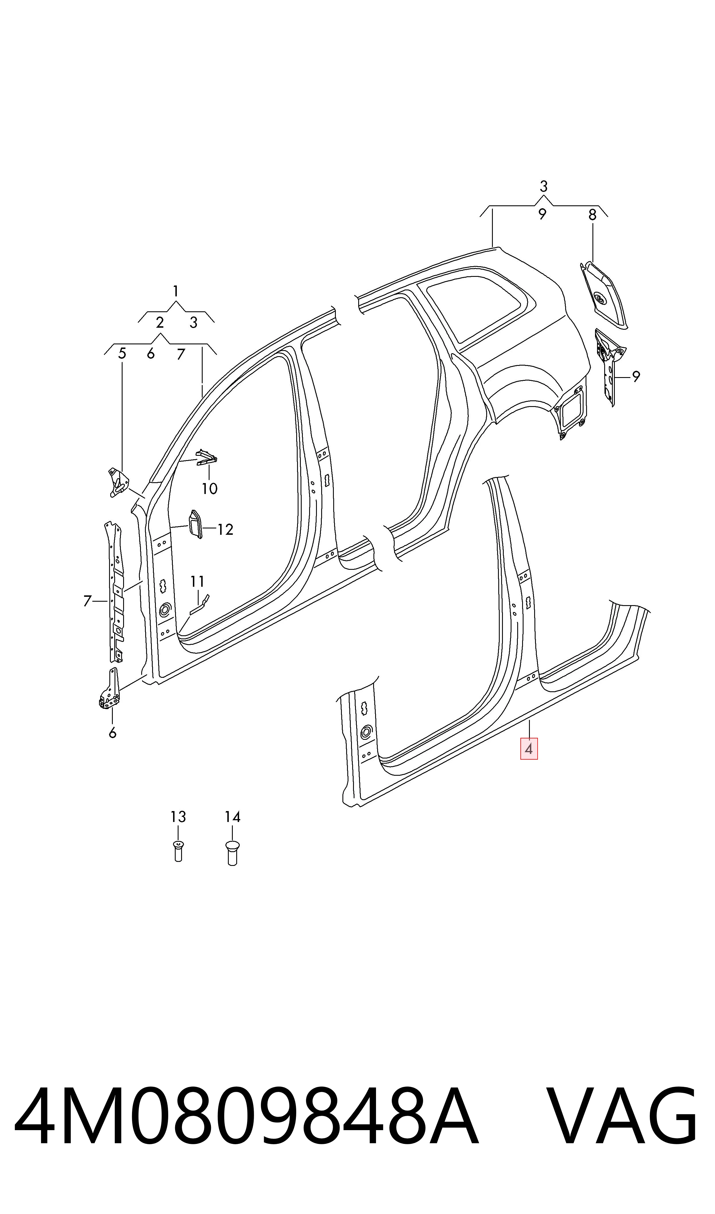 Umbral de puerta, derecha para Audi Q7 4MB, 4MG, 4MQ