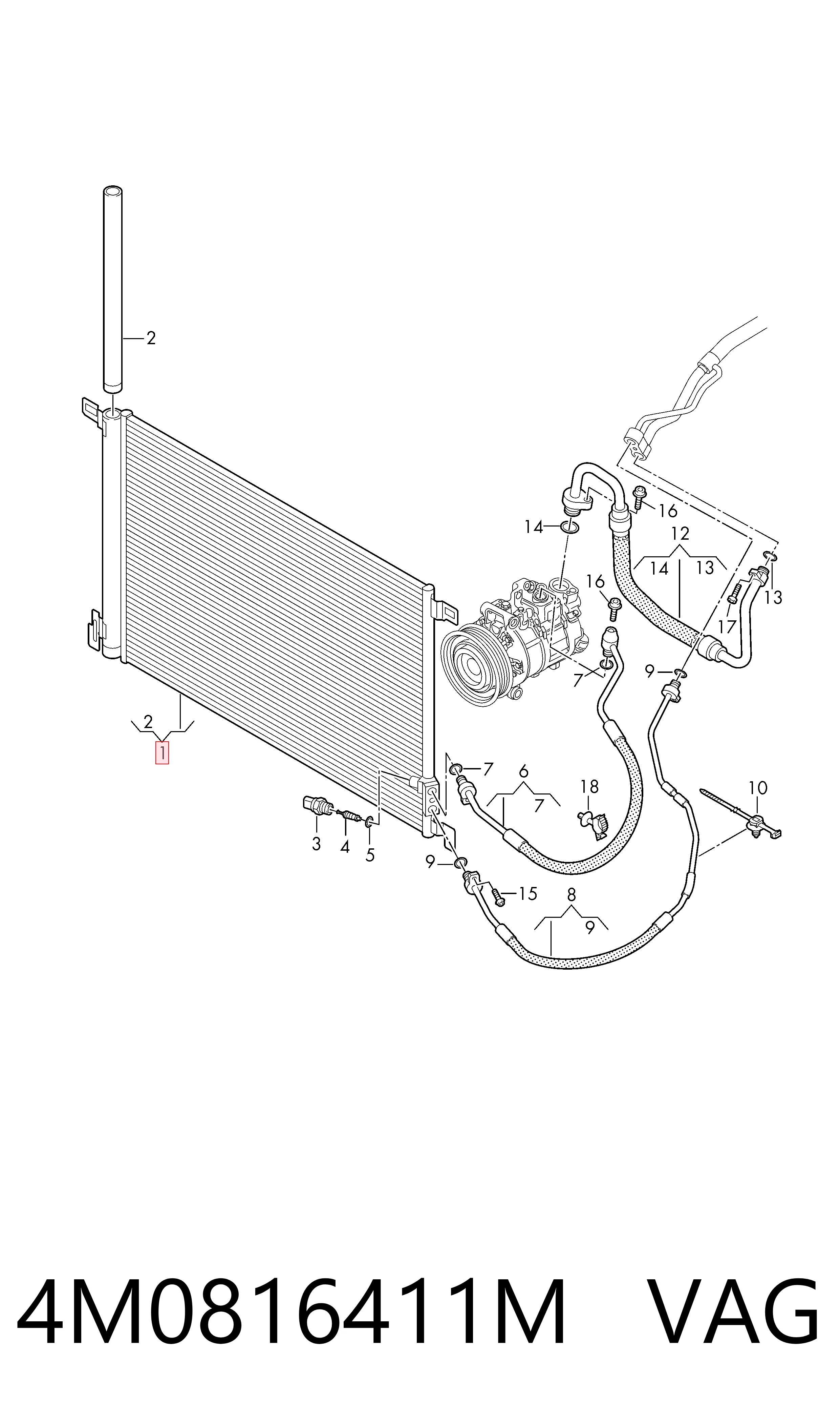 4M0816411M VAG Radiador de aire acondicionado