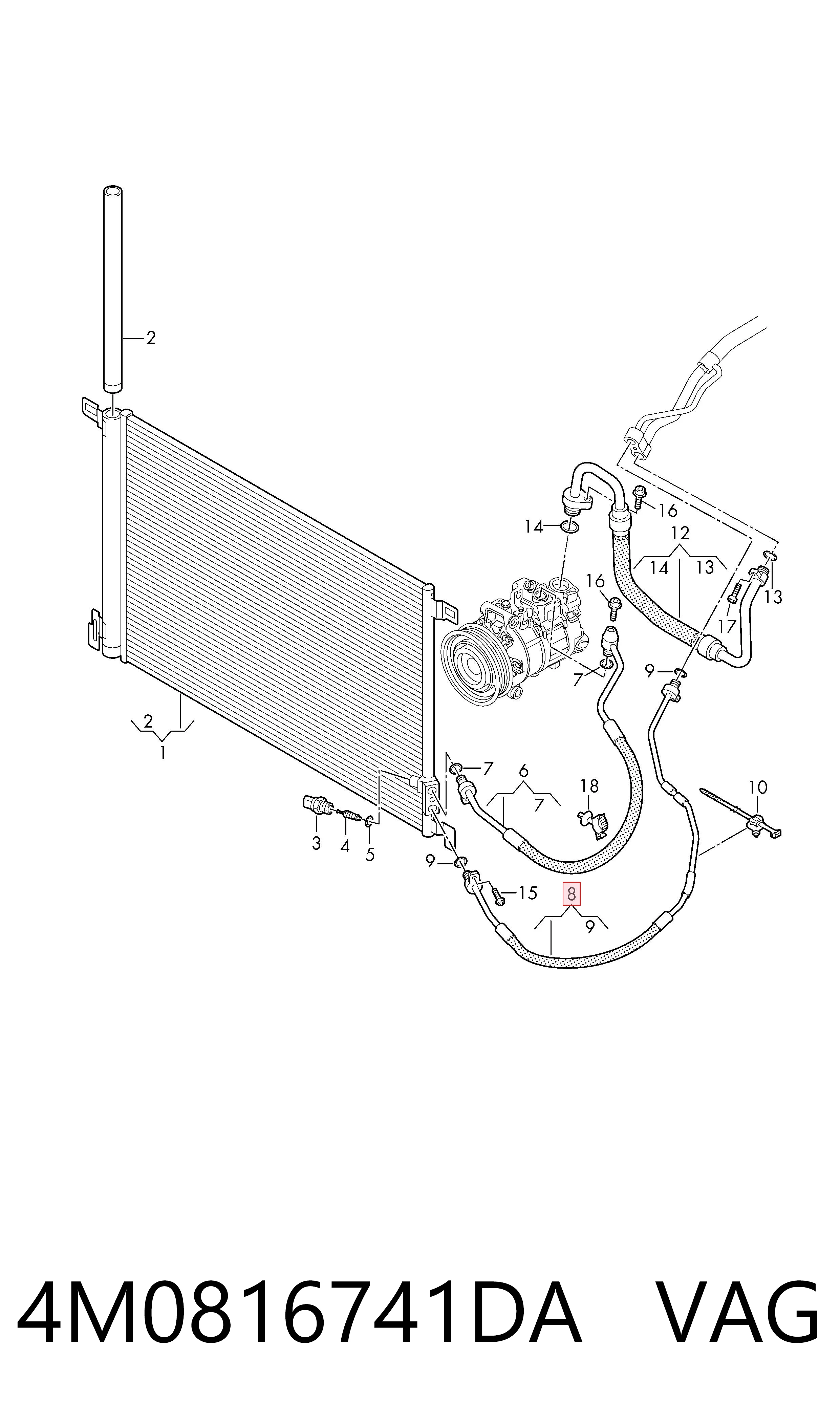 4M0816741DA VAG Manguera de aire acondicionado de condensador a evaporador
