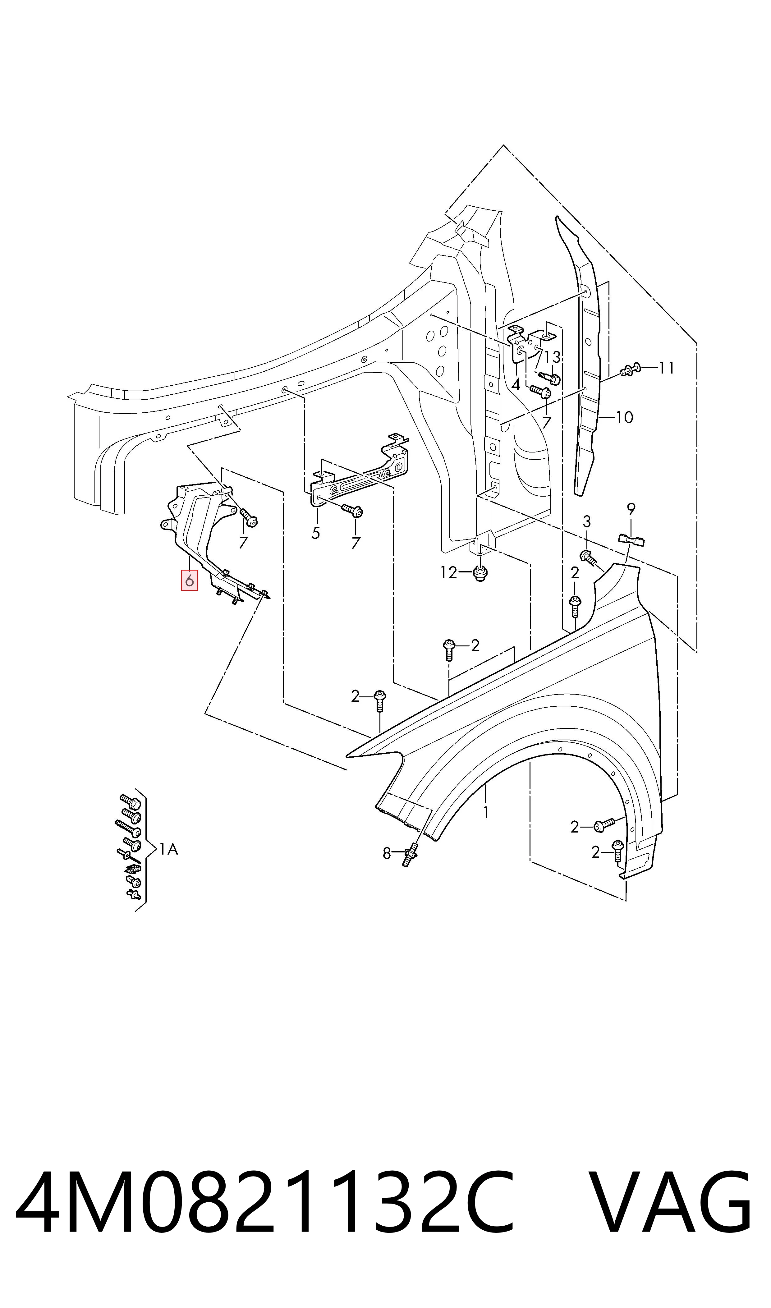 4M0821132C VAG Soporte delantero de guardabarros delantero derecho