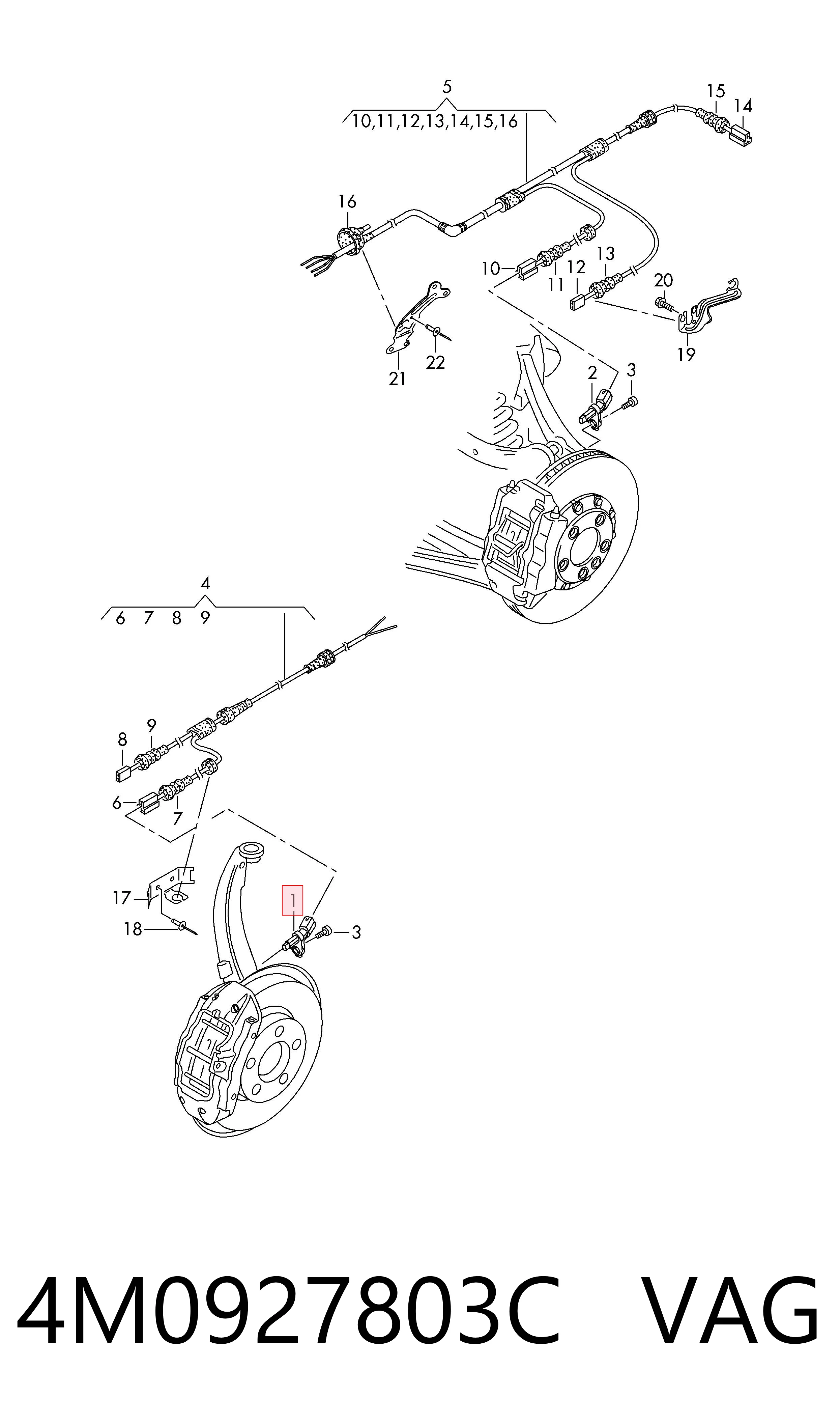4M0927803C VAG Sensor de rueda abs