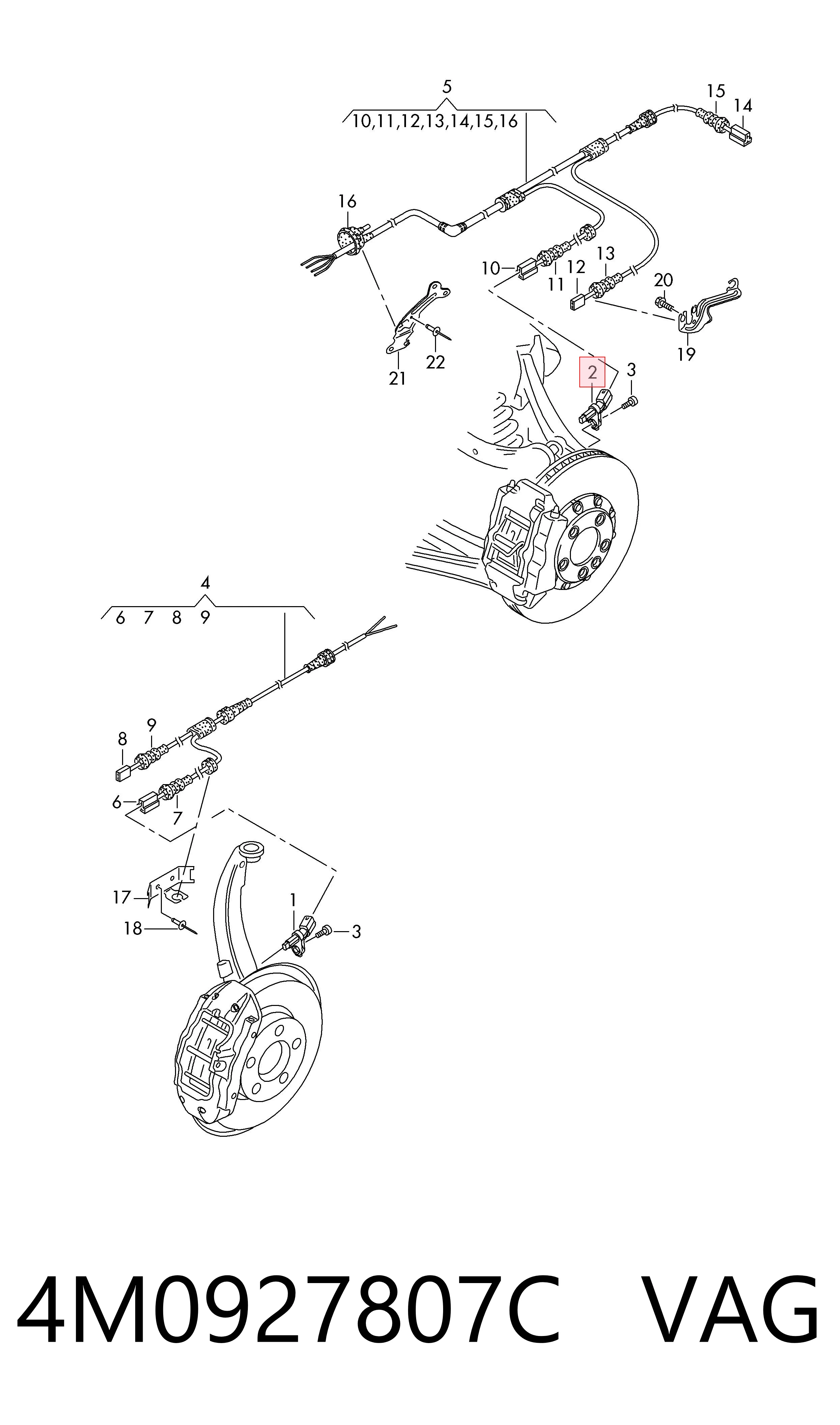4M0927807C VAG Sensor ABS trasero