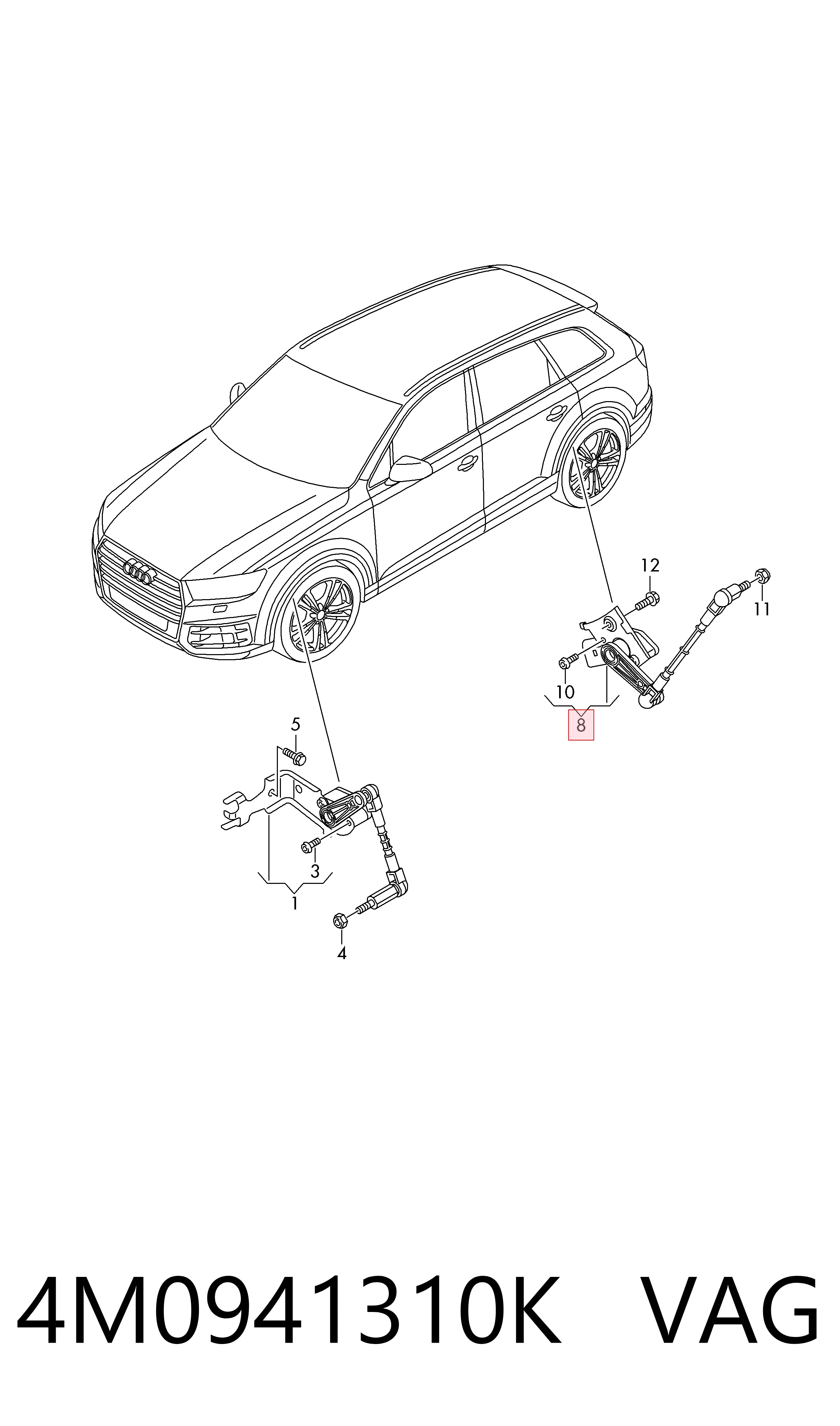 4M0941310K VAG Sensor de nivel de carrocería trasero derecho