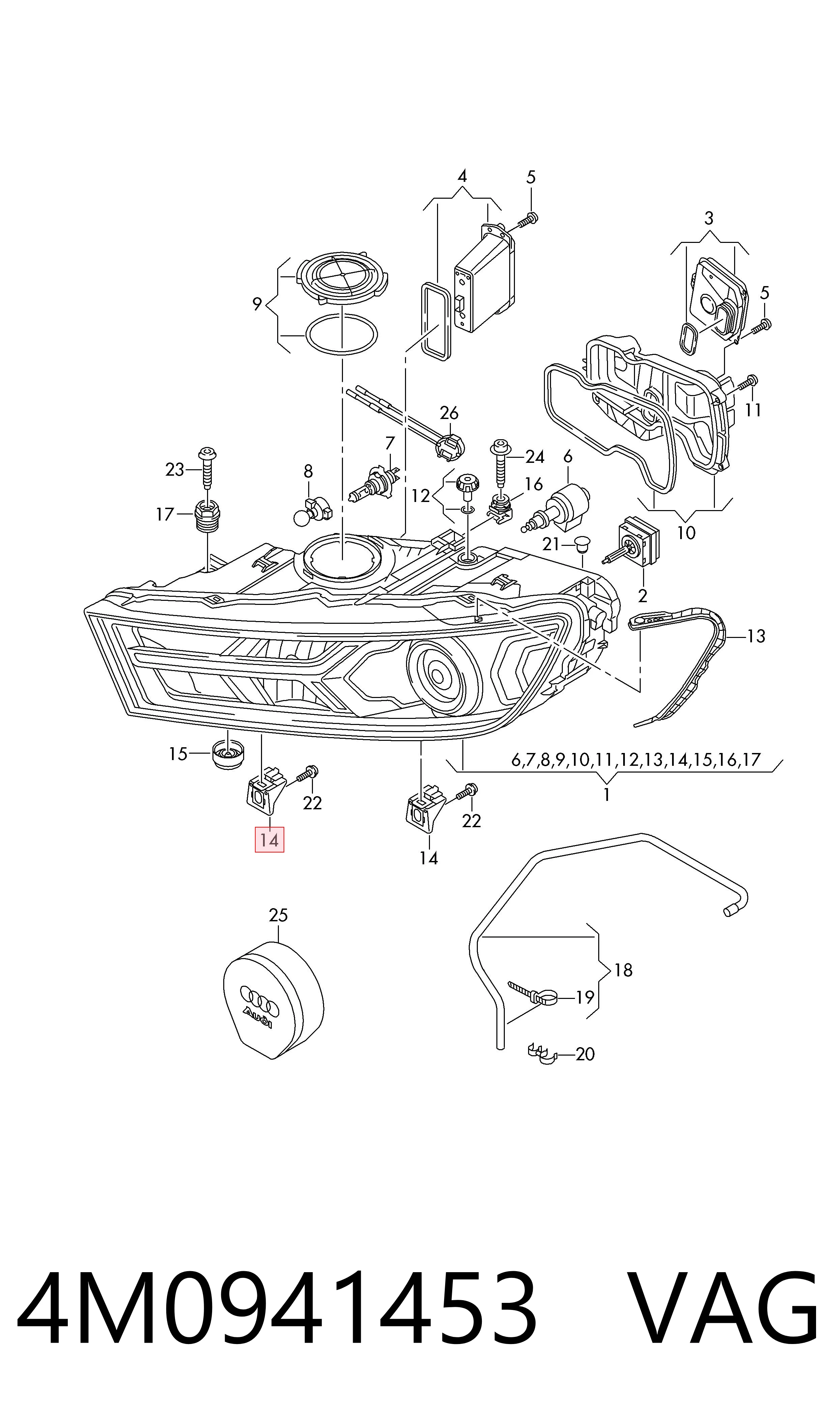 4M0941453 VAG Soporte de montaje del faro delantero