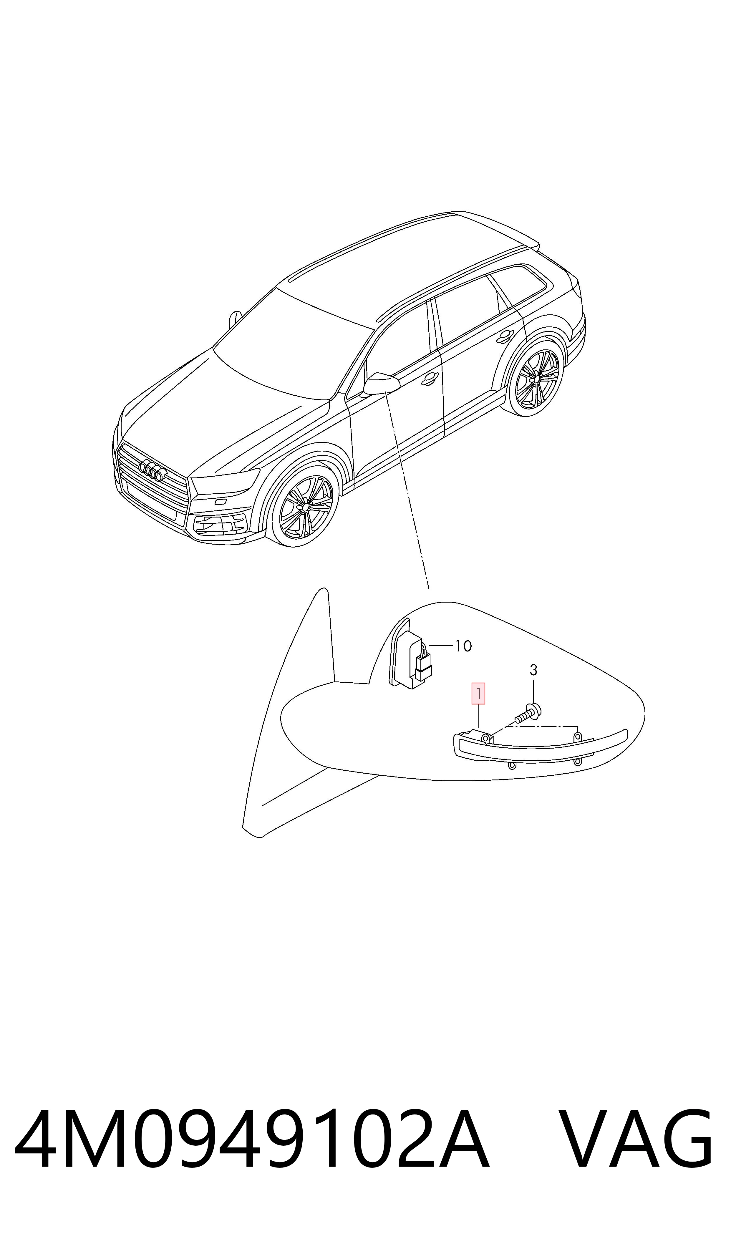 4M0949102A VAG Luz intermitente del espejo retrovisor derecho