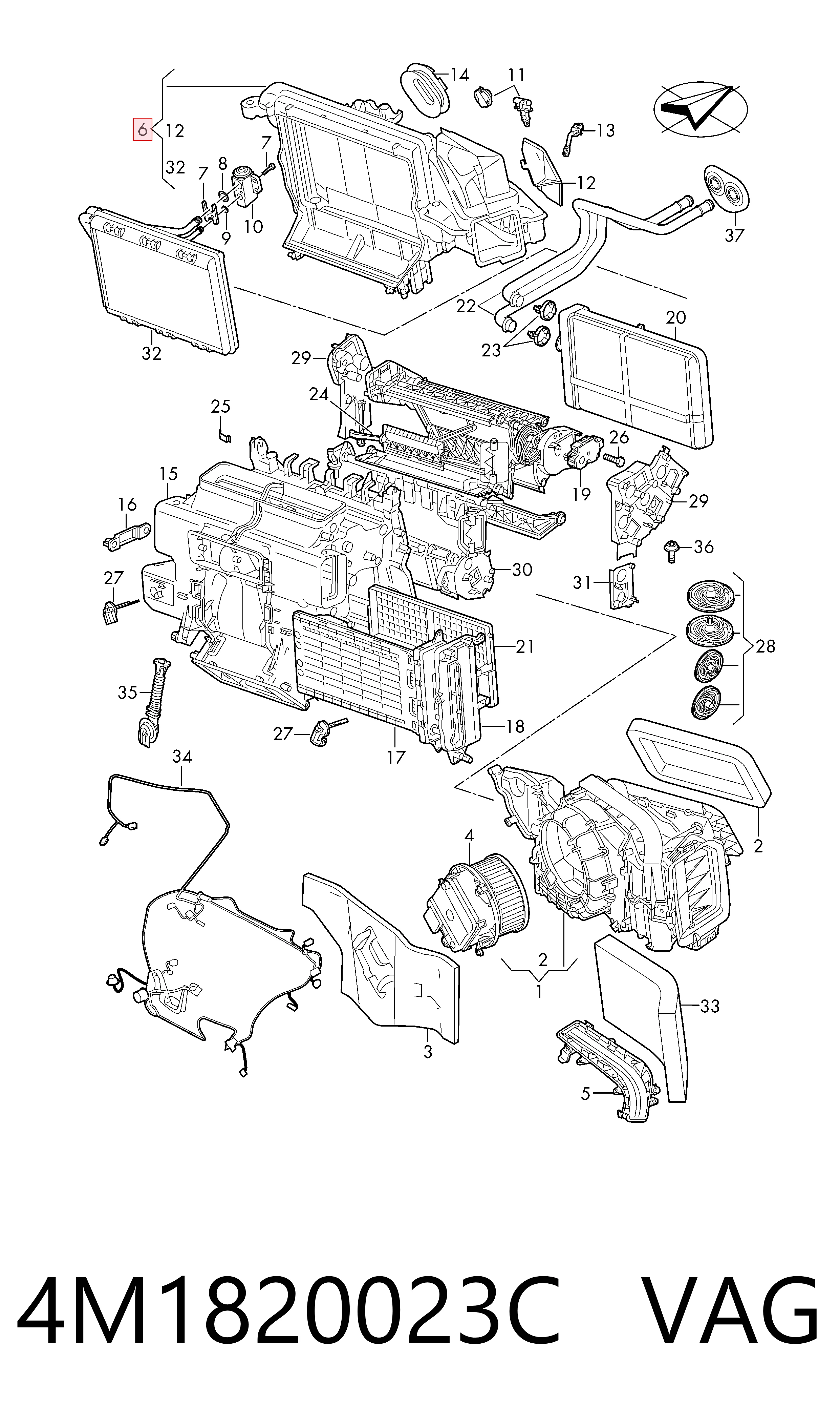 4M1820023C VAG Evaporador, aire acondicionado