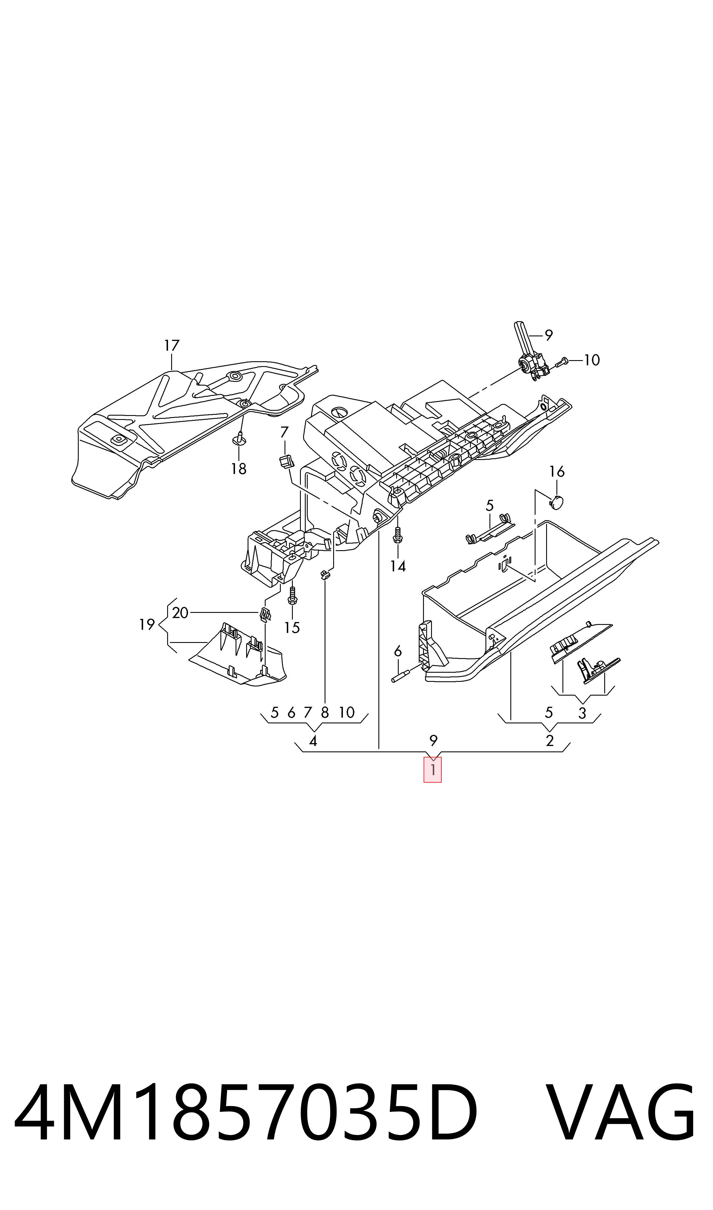Guantera para Audi Q7  4MB, 4MG, 4MQ