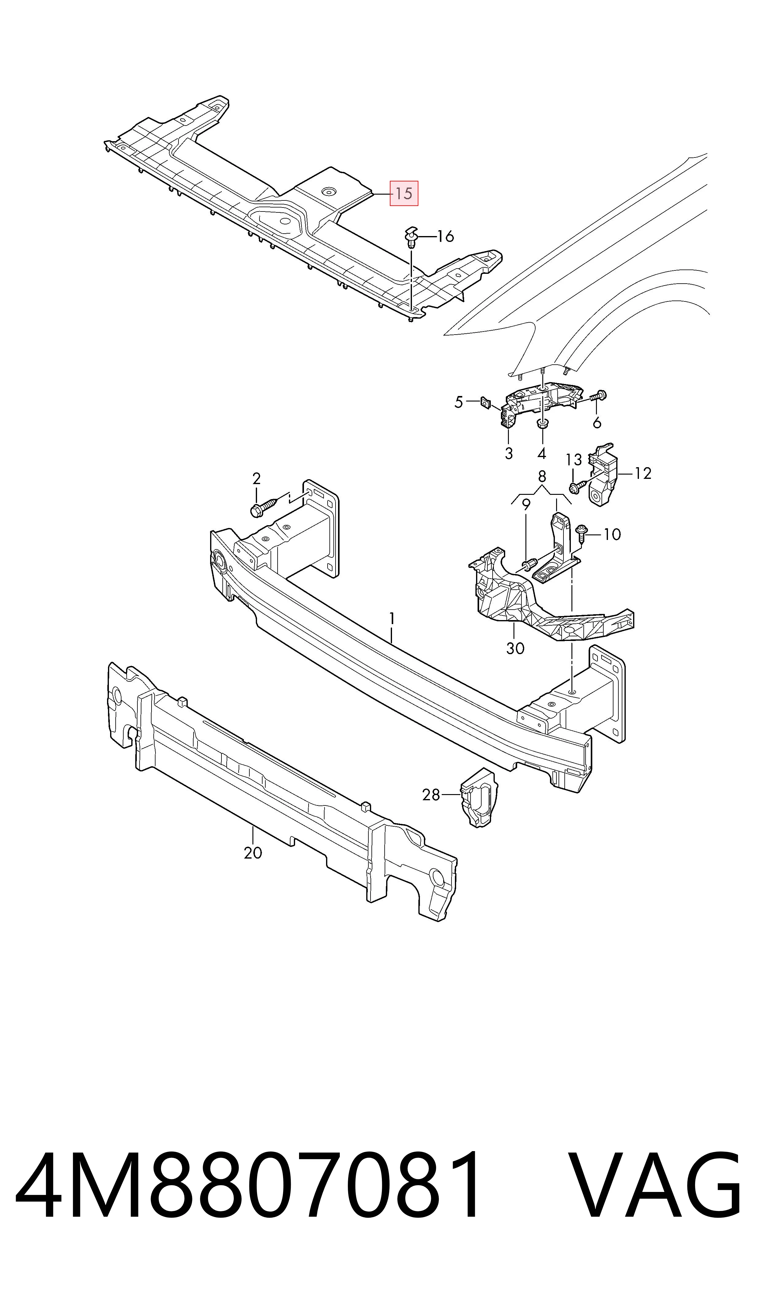 4M8807081 VAG Cubierta superior del panel frontal (soporte del radiador)
