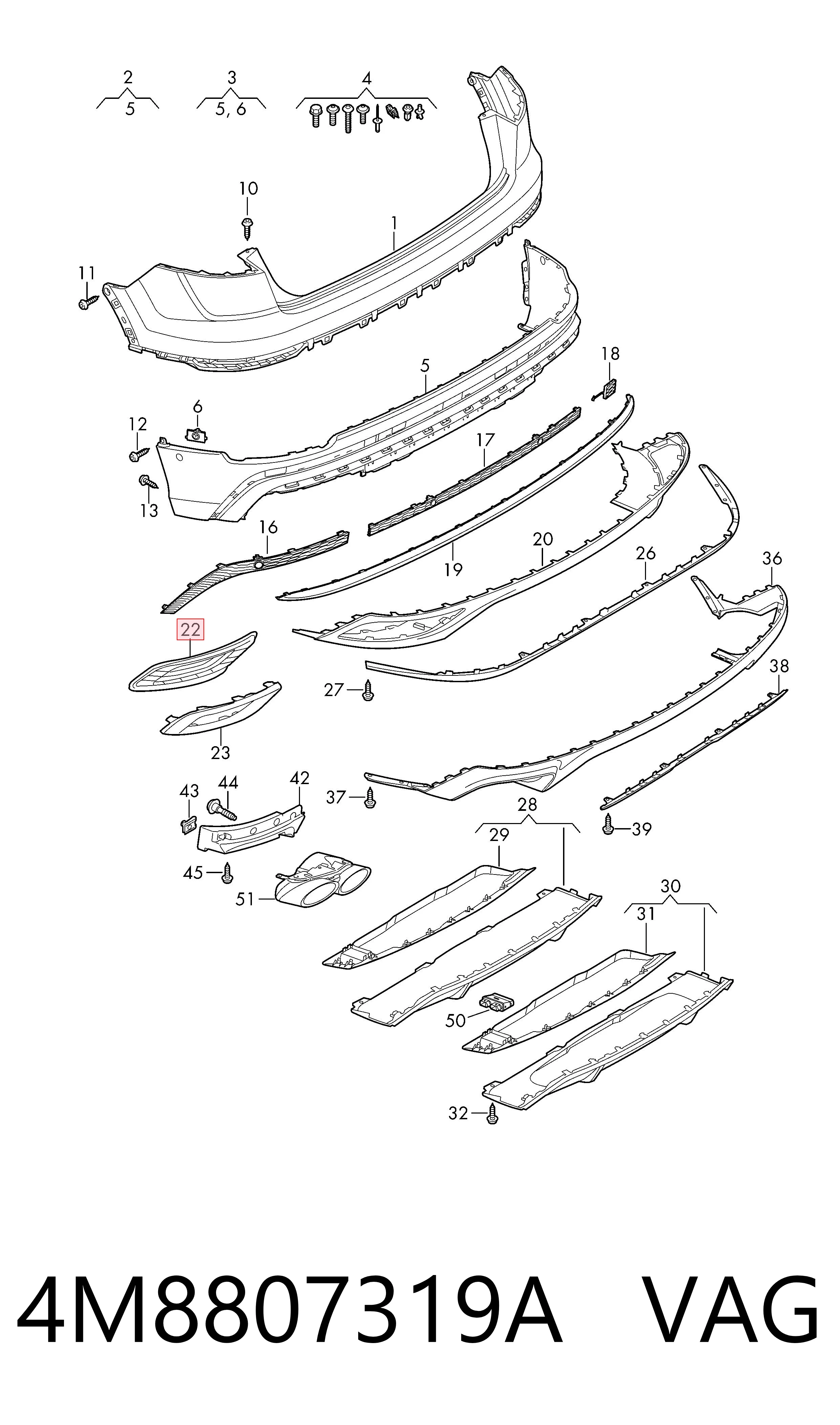 4M8807319A VAG Soporte de paragolpes trasero izquierdo
