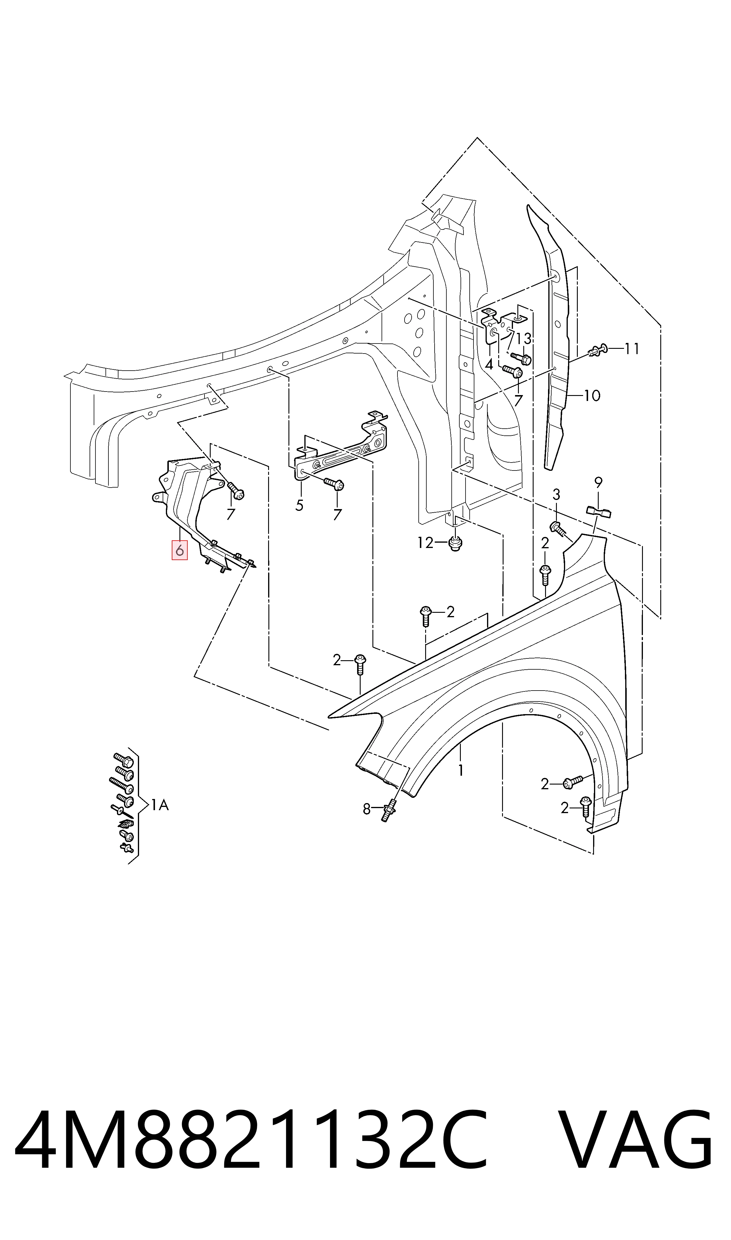4M8821132C VAG Soporte delantero de guardabarros delantero derecho