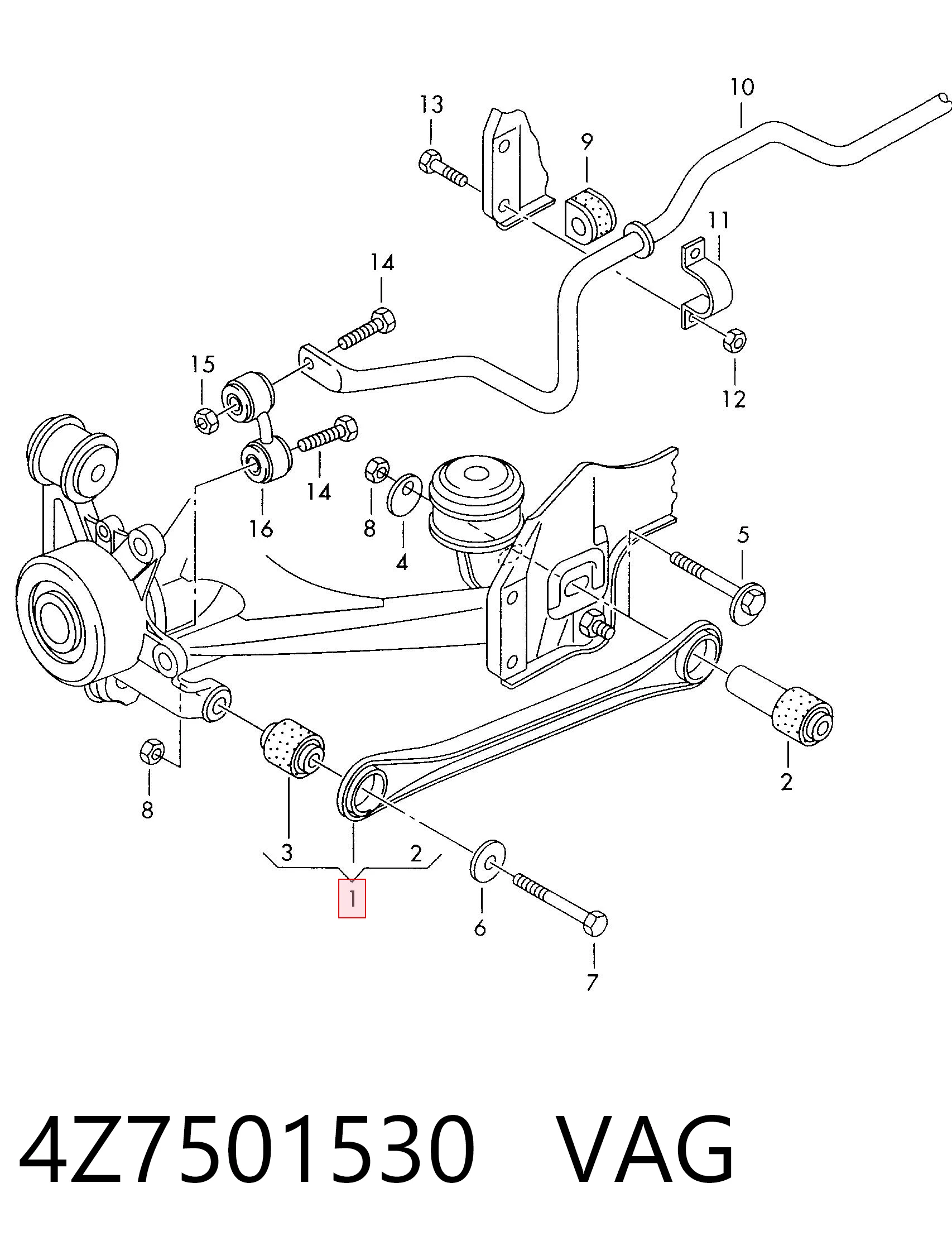 4Z7501530 VAG Brazo transversal de suspensión trasera