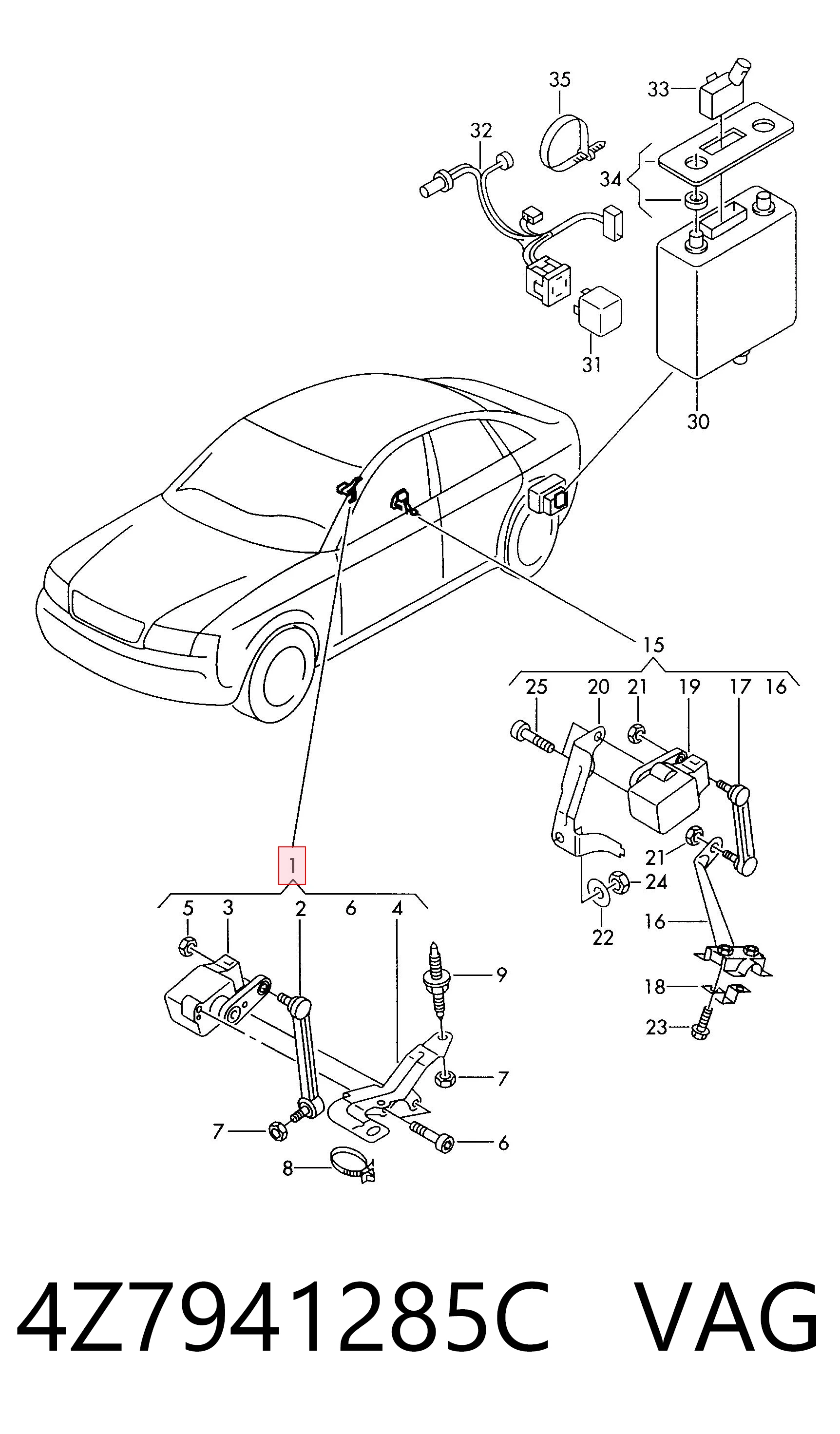 4Z7941285C VAG Sensor de nivel de carrocería delantero izquierdo