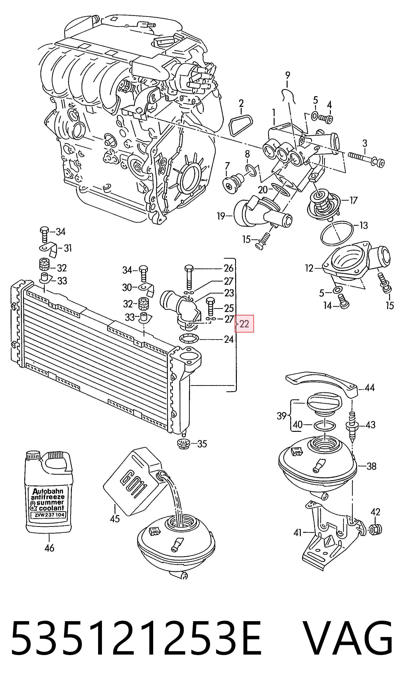 Radiador de refrigeración del motor 535121253E VAG