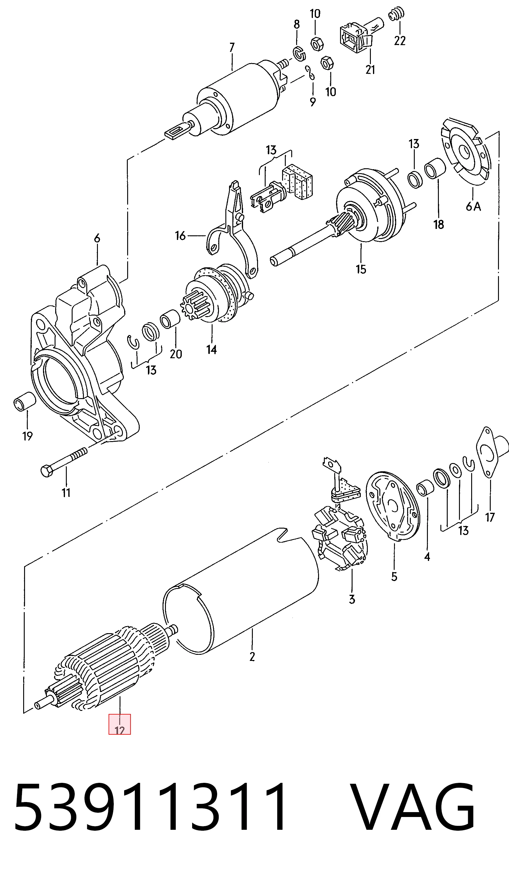 Inducido del motor de arranque 53911311 VAG