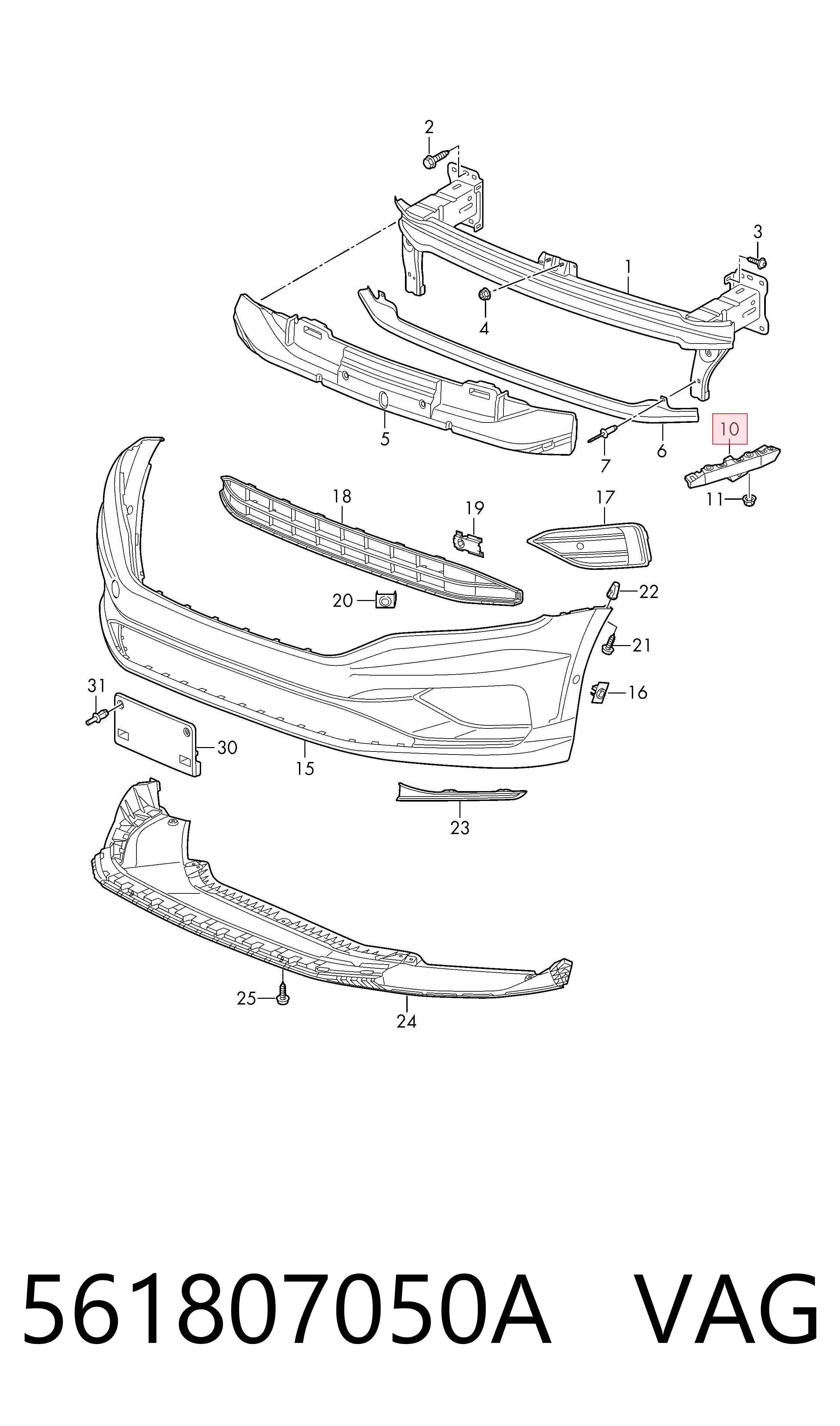 561807050A VAG Soporte de parachoques delantero derecho