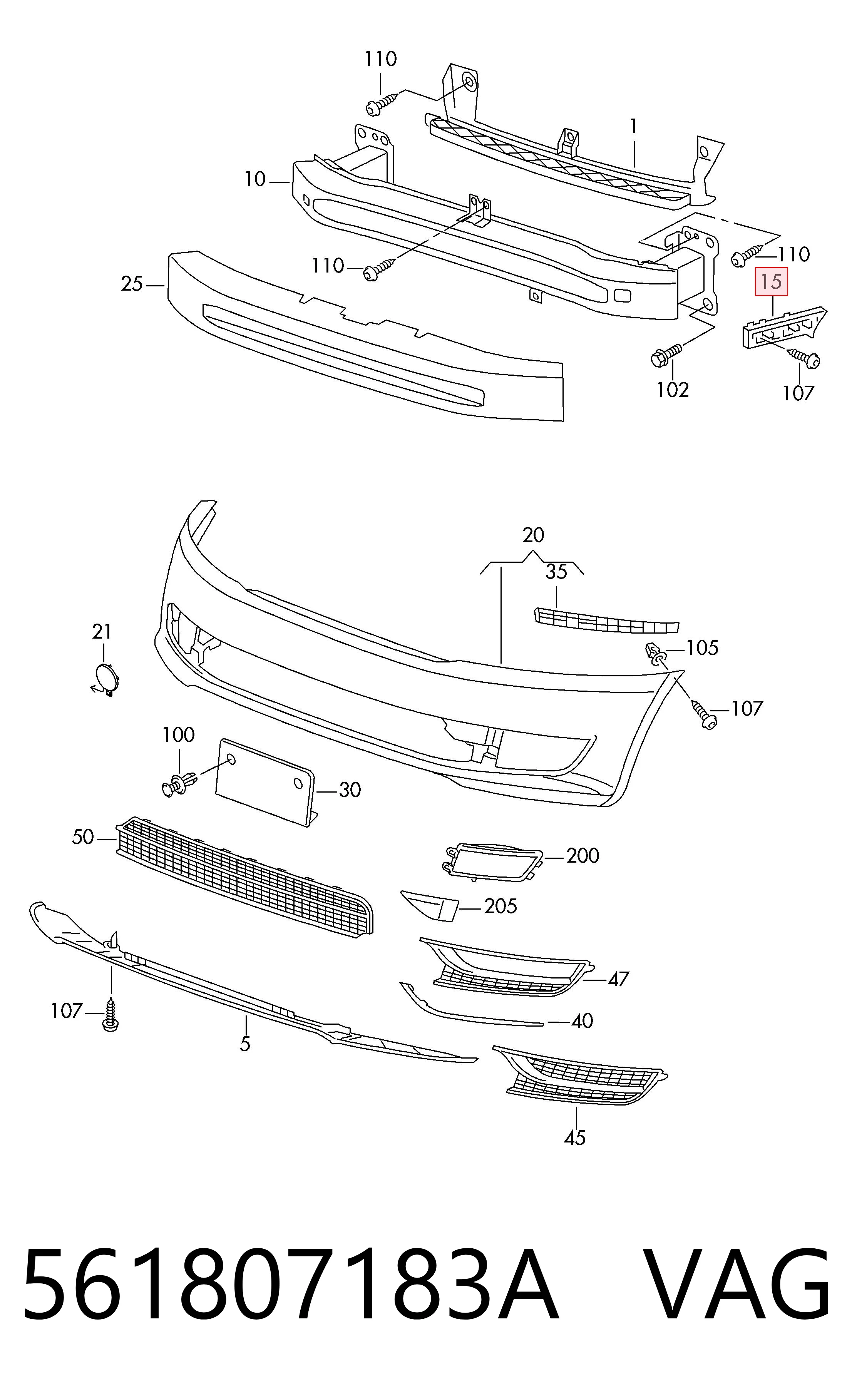 561807183A VAG Guía del parachoques delantero izquierda