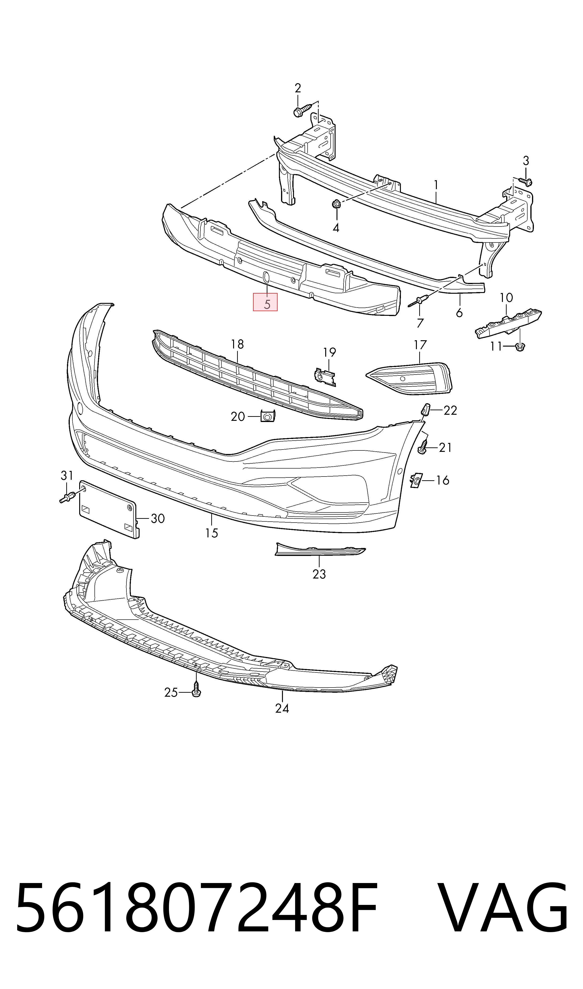 561807248F VAG Absorbedor del parachoques delantero