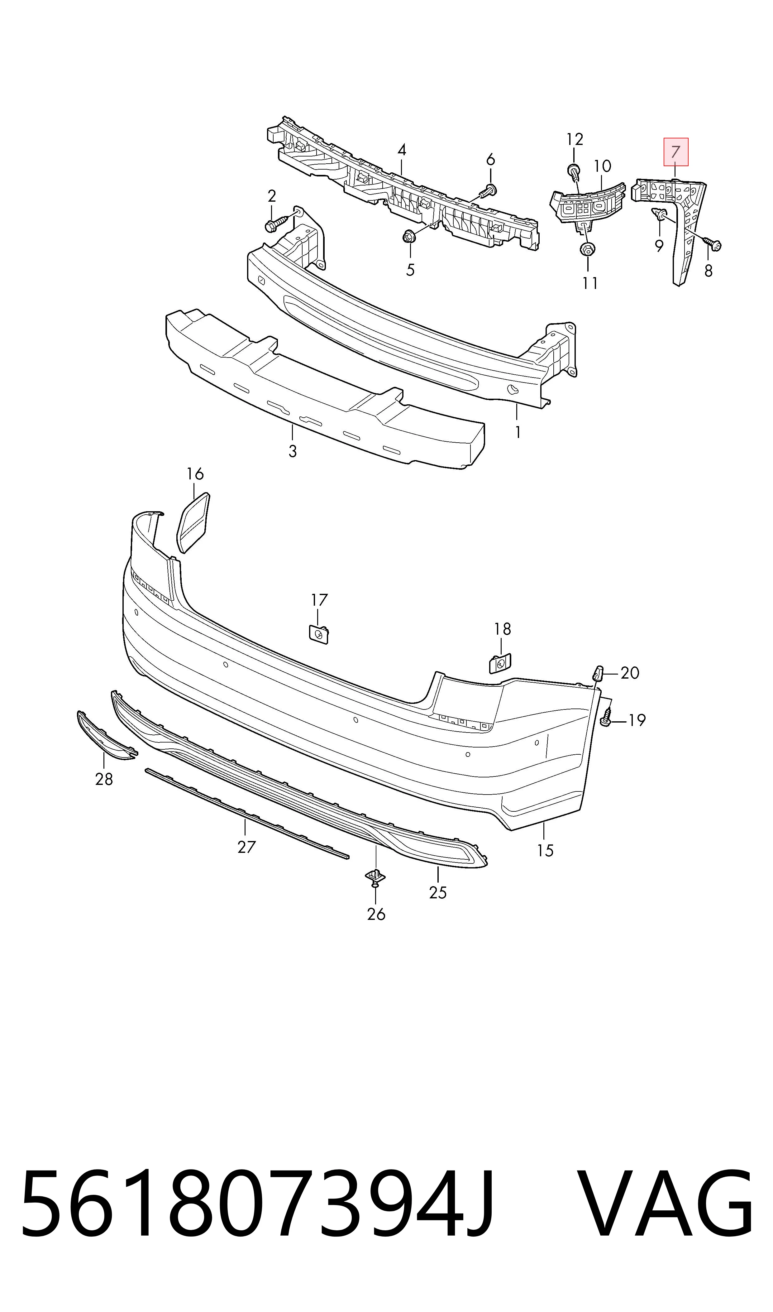 561807394J VAG Soporte del paragolpes trasero derecho