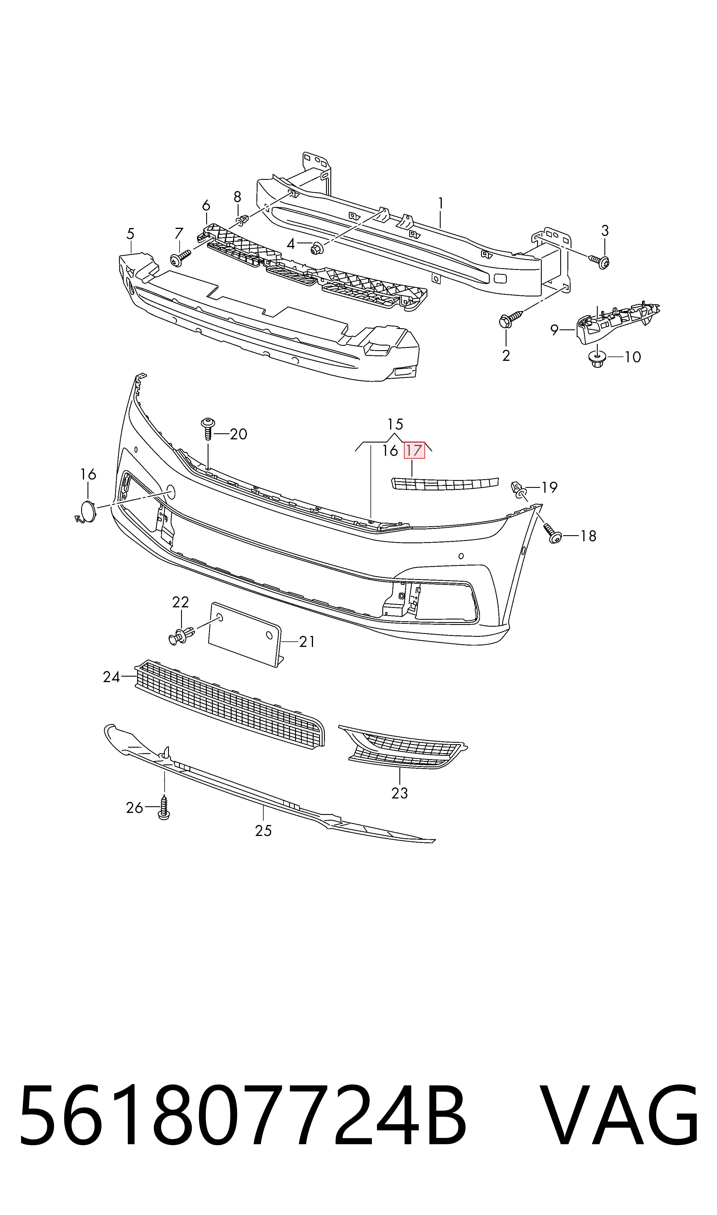 561807724B VAG Soporte de parachoques delantero derecho