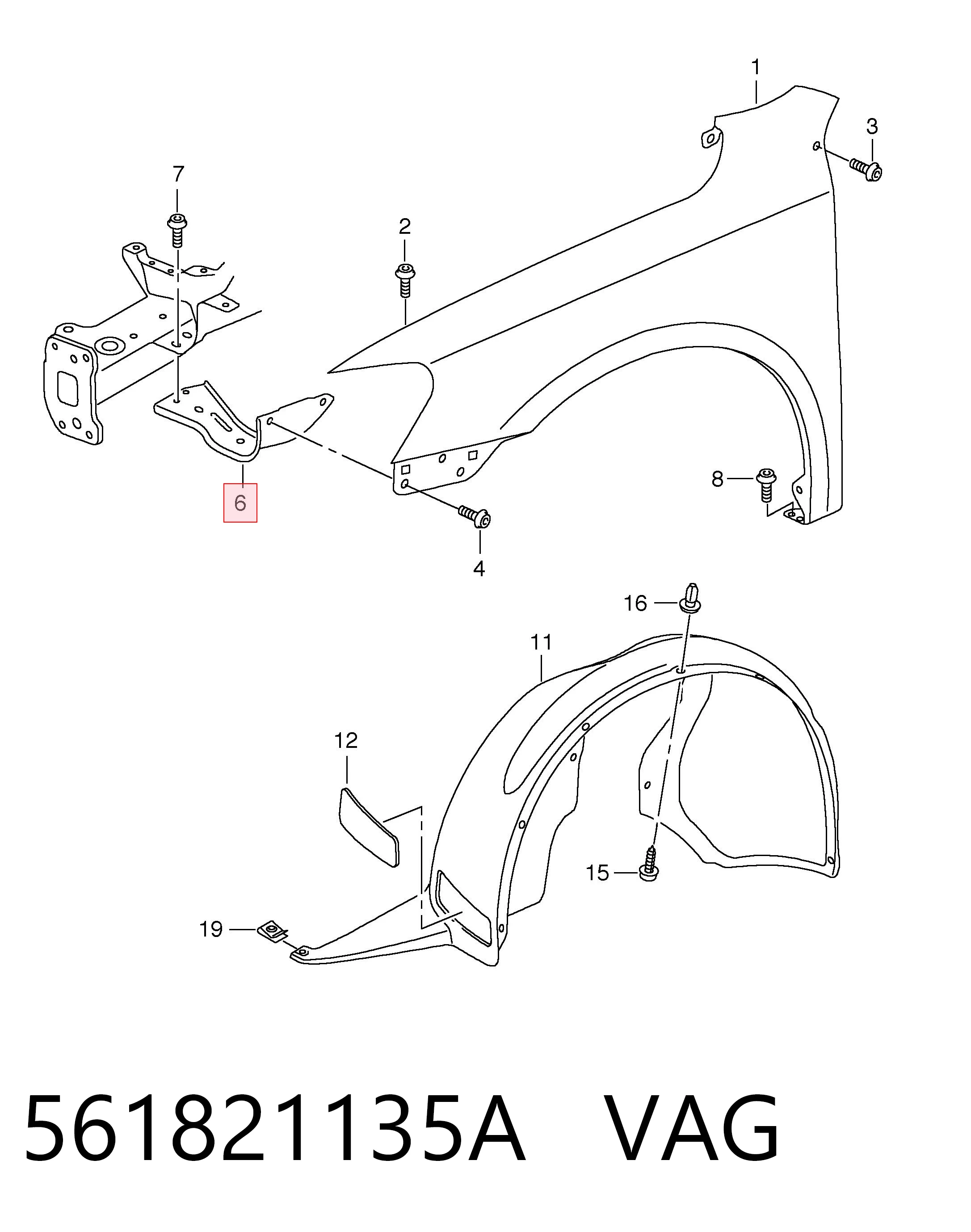 561821135A VAG Soporte delantero izquierdo para aleta delantera