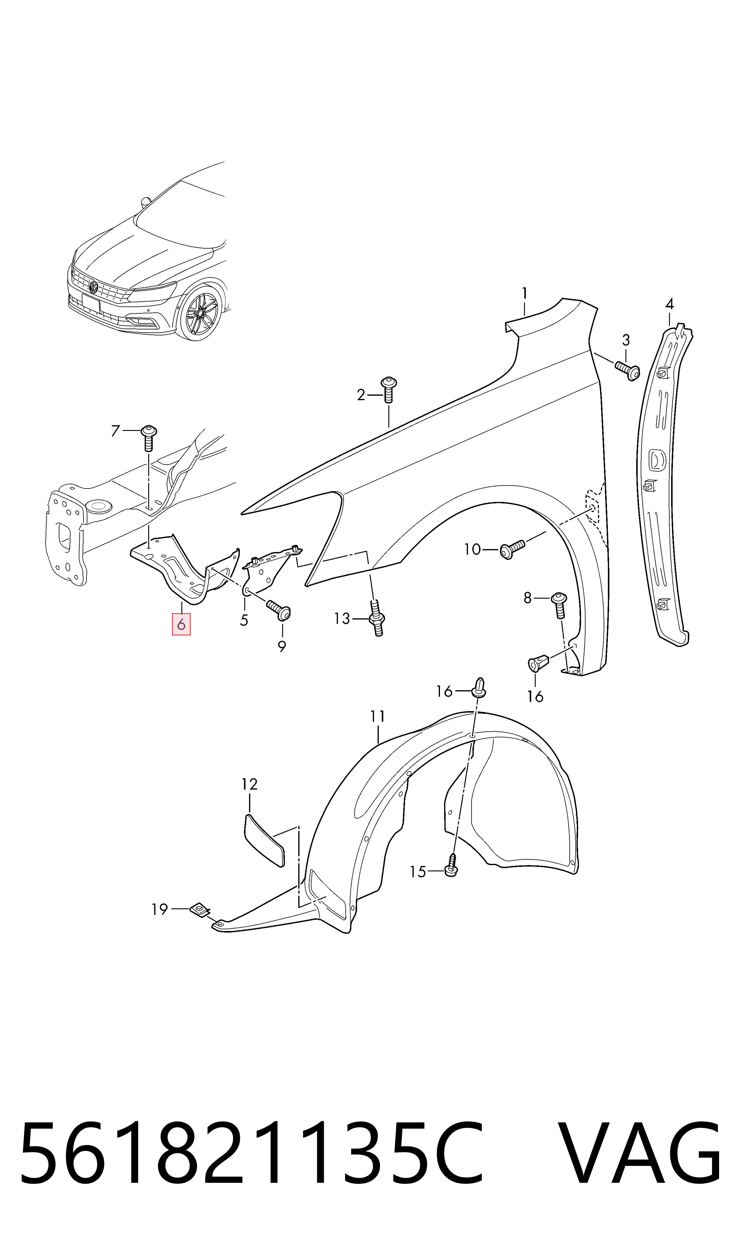 561821135C VAG Soporte delantero izquierdo para aleta delantera