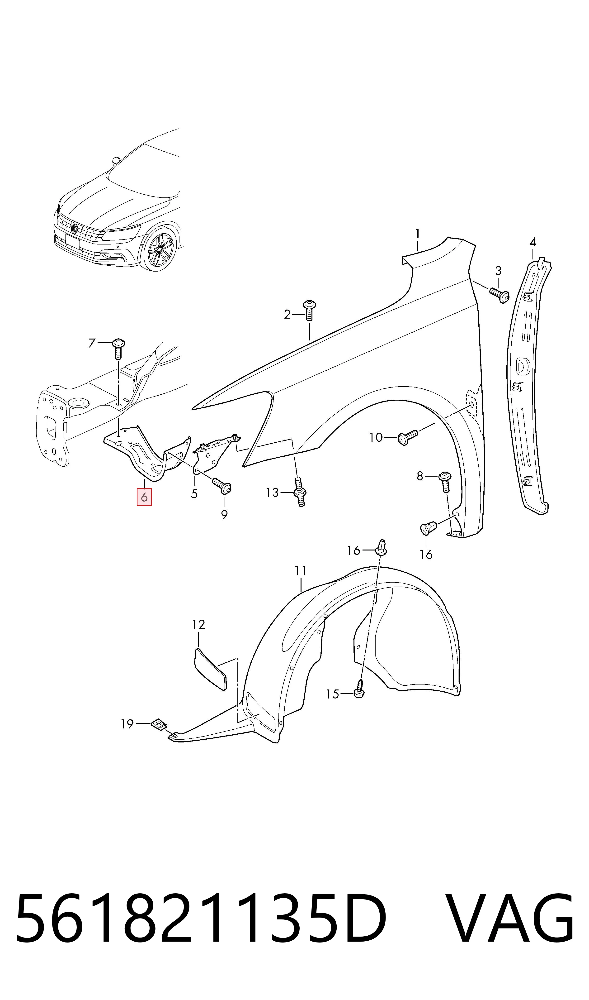 561821135D VAG Soporte delantero izquierdo para aleta delantera