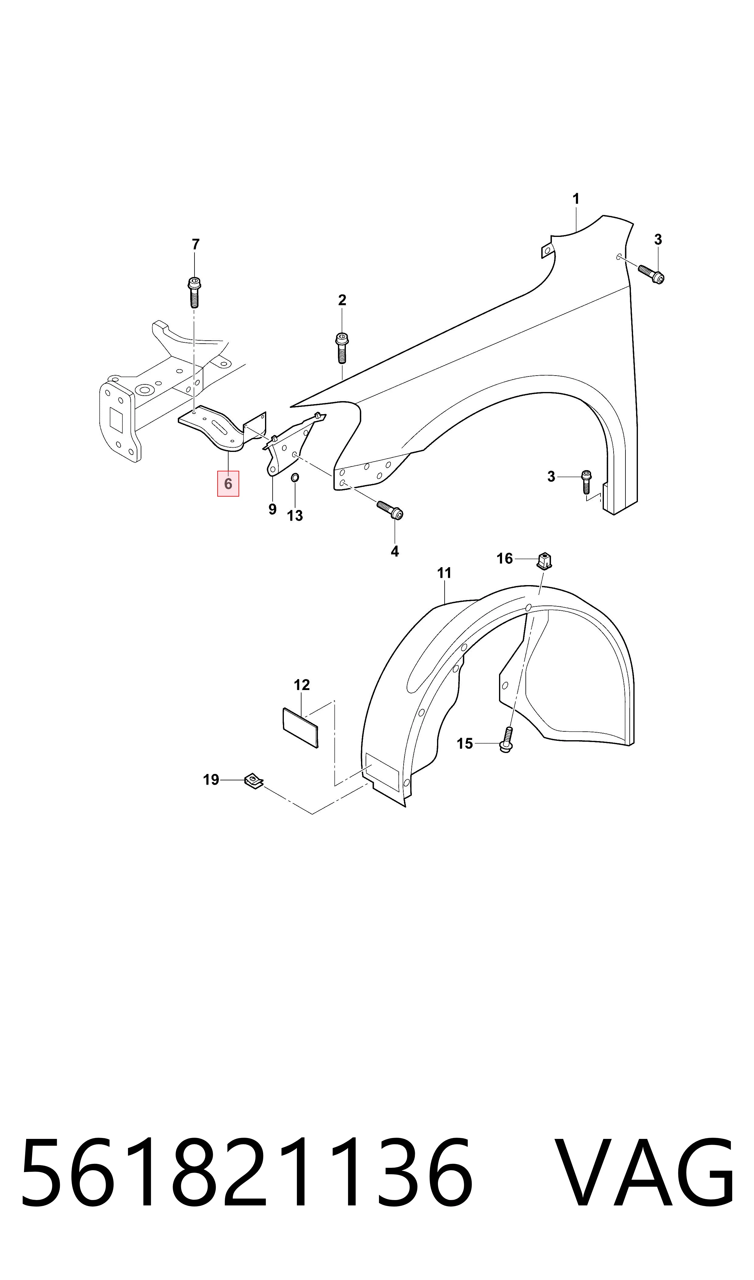 561821136 VAG Soporte delantero de guardabarros delantero derecho