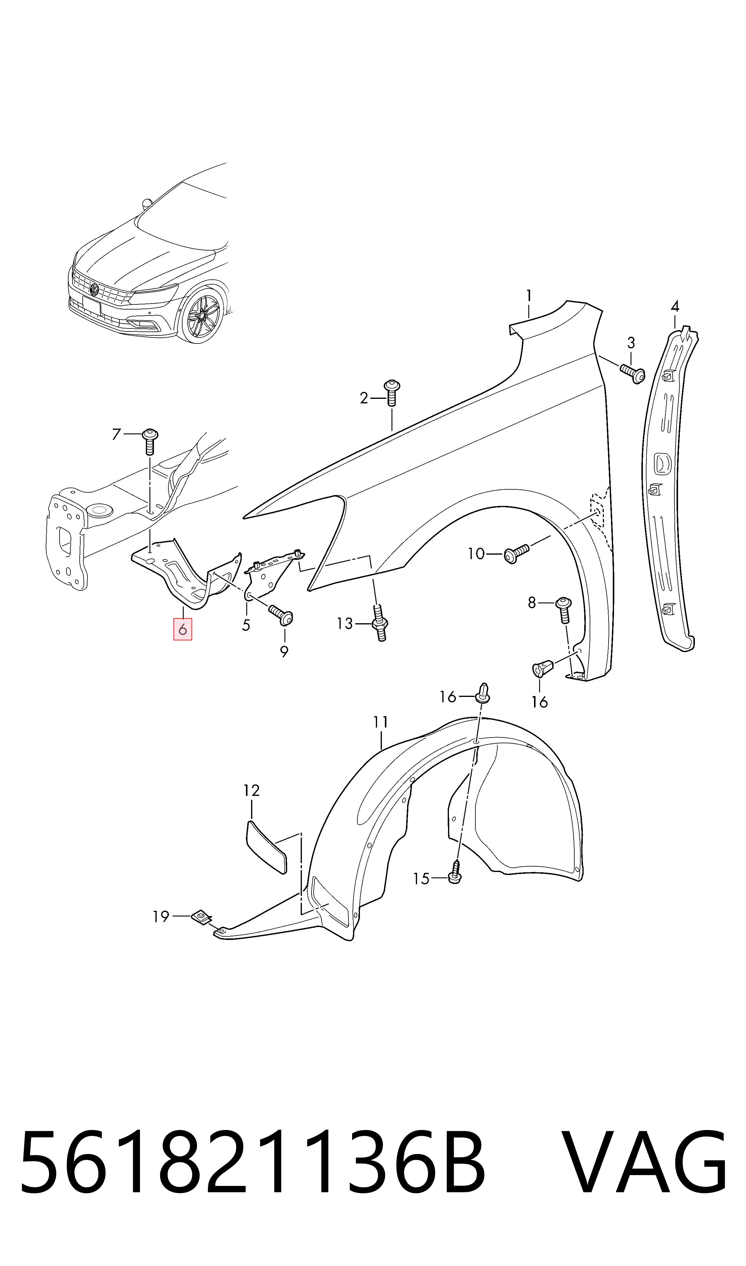 561821136B VAG Soporte delantero de guardabarros delantero derecho