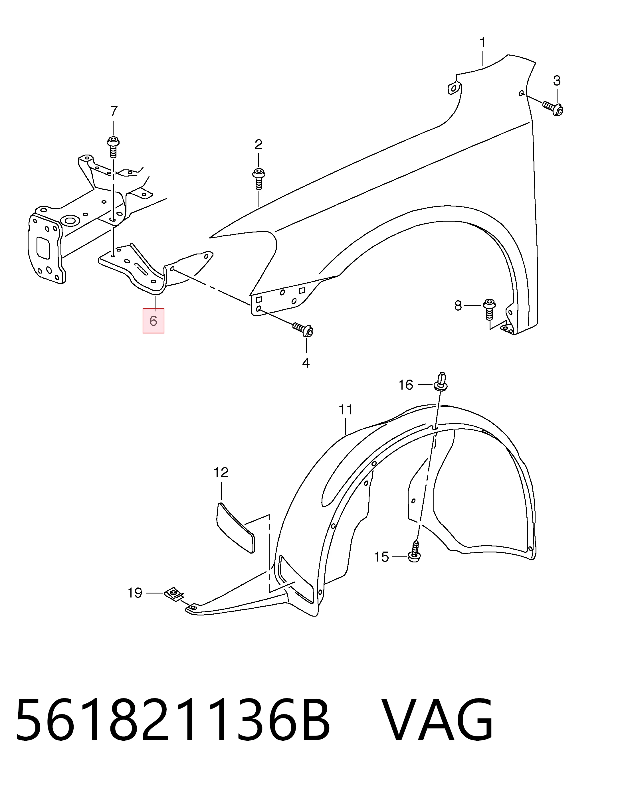 Soporte delantero de guardabarros delantero derecho VAG 561821136B precio, desde 34,71 EUR