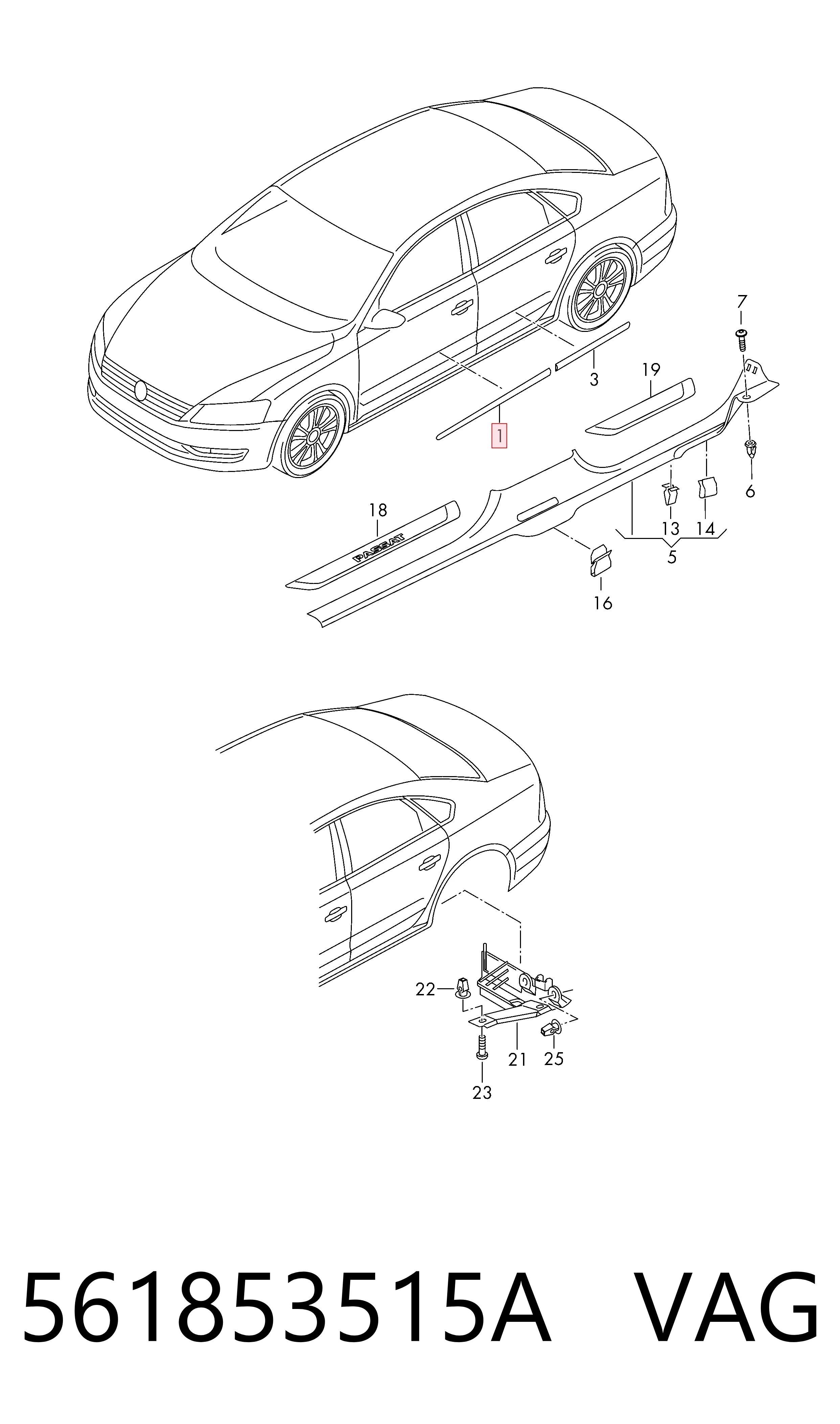 561853515A VAG Moldura inferior de puerta delantera izquierda