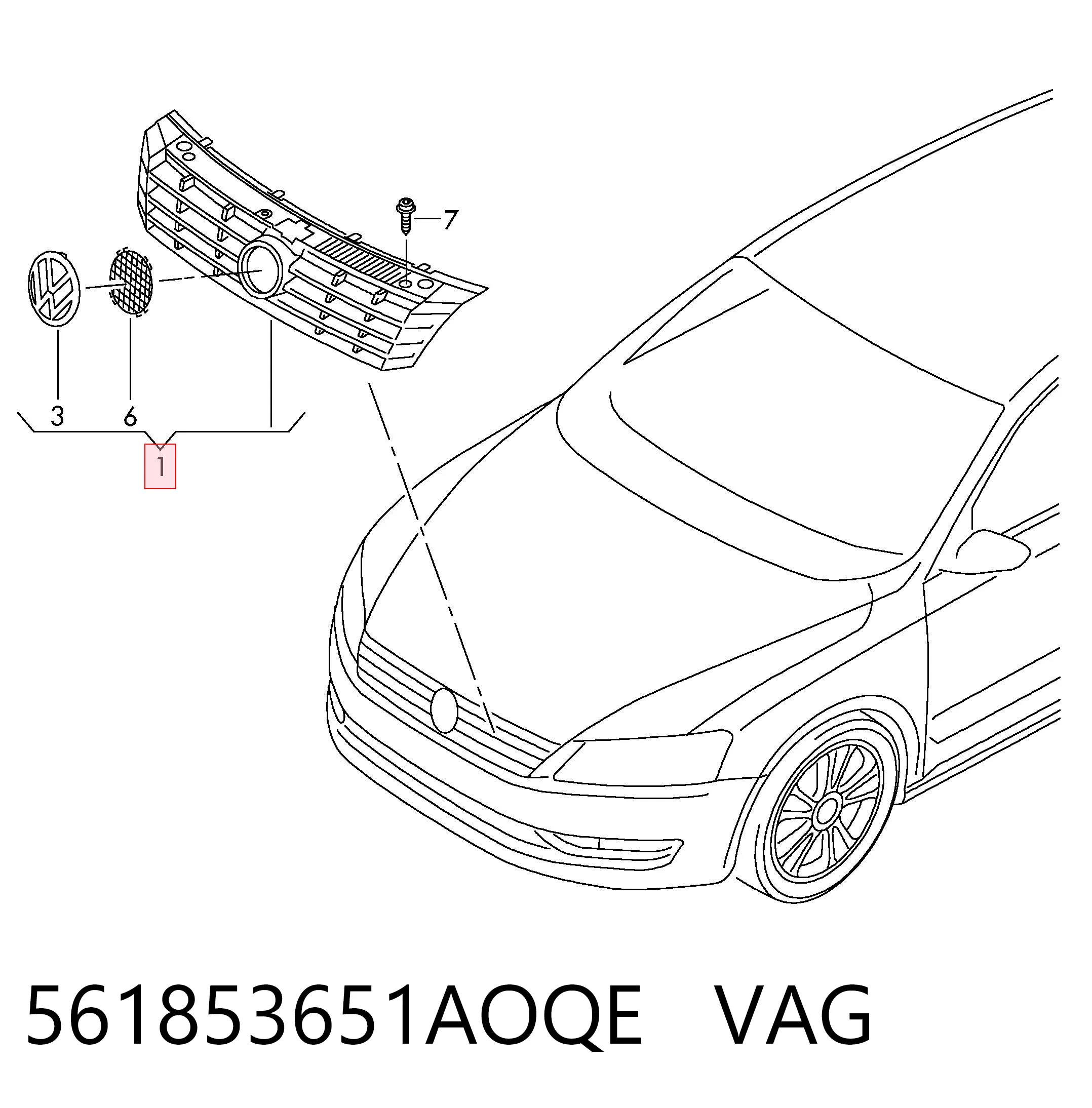 Rejilla de radiador 561853651AOQE VAG