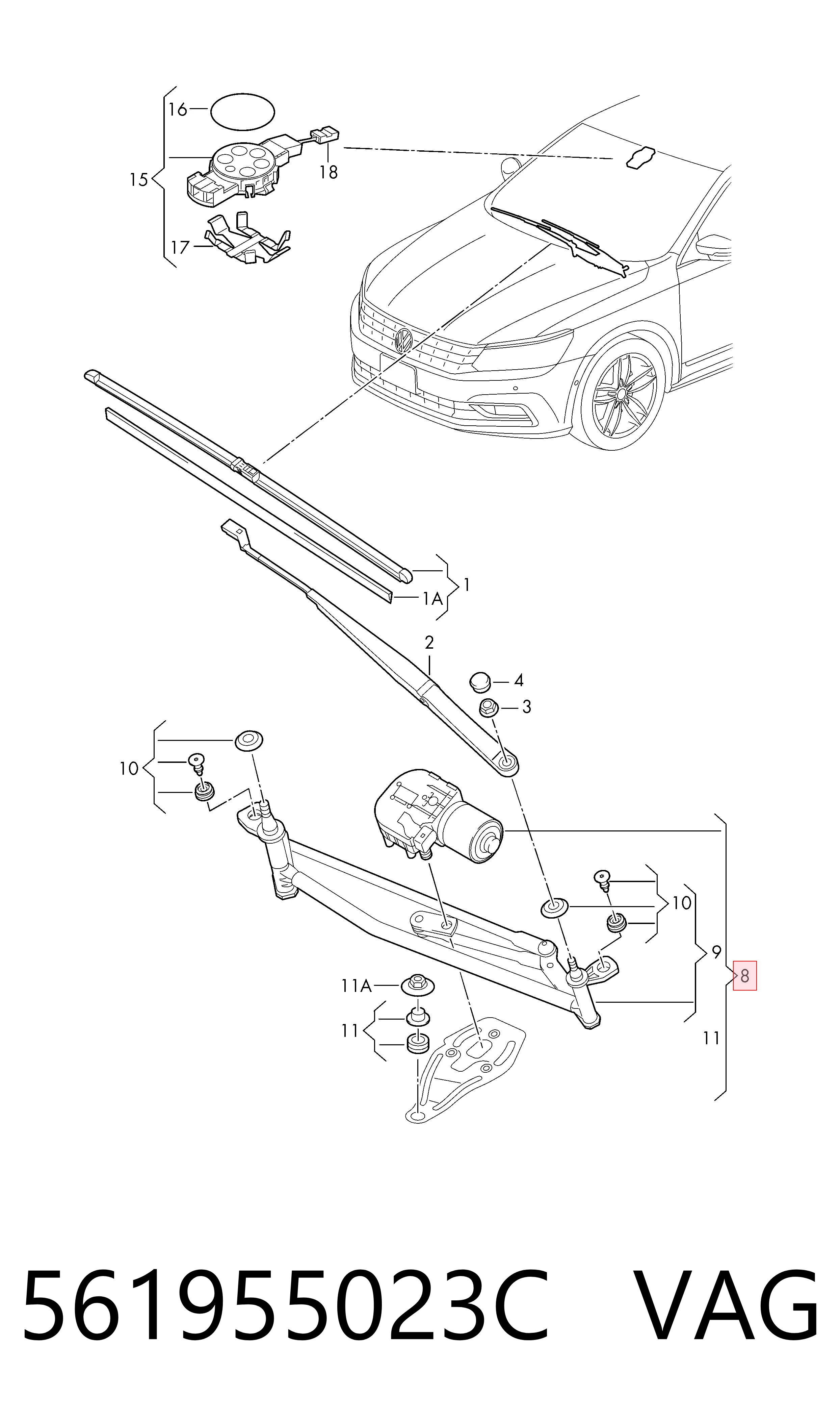 Varillaje de limpiaparabrisas para Volkswagen Passat B8 3G2, CB2