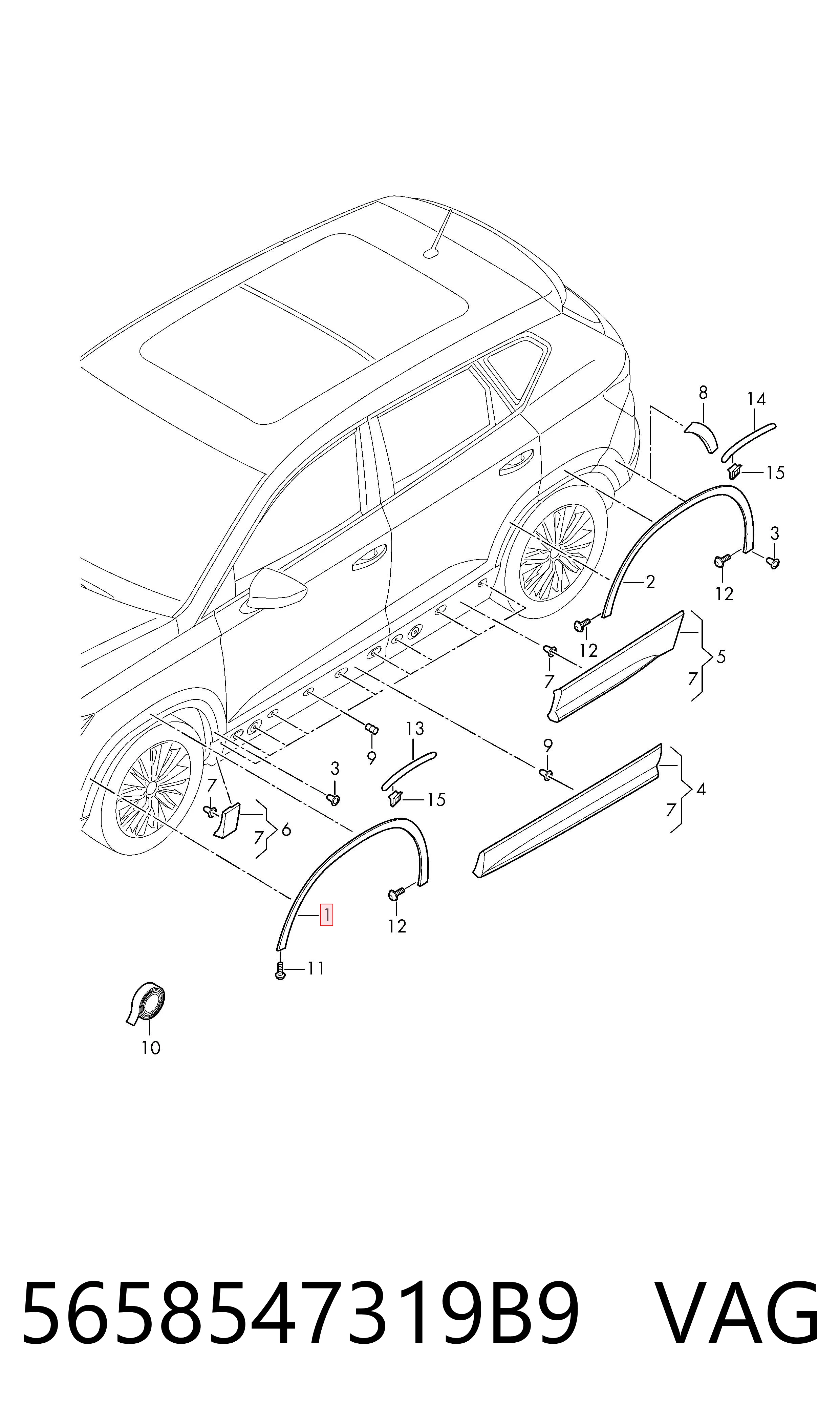 5658547319B9 VAG Extensión de aleta delantera izquierda