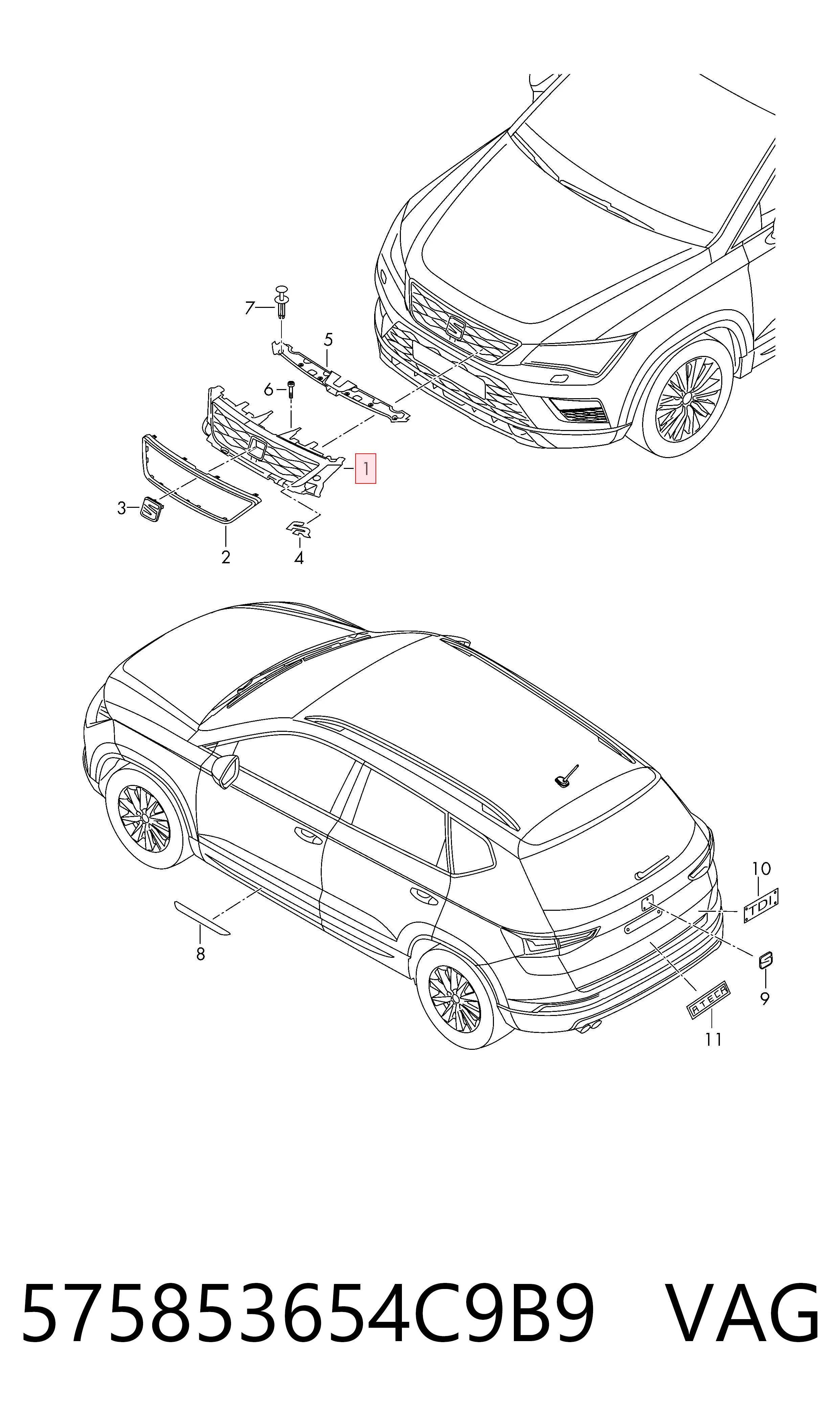 Comprar Parrilla del radiador Seat ATECA  KH7, KHP a bajo precio