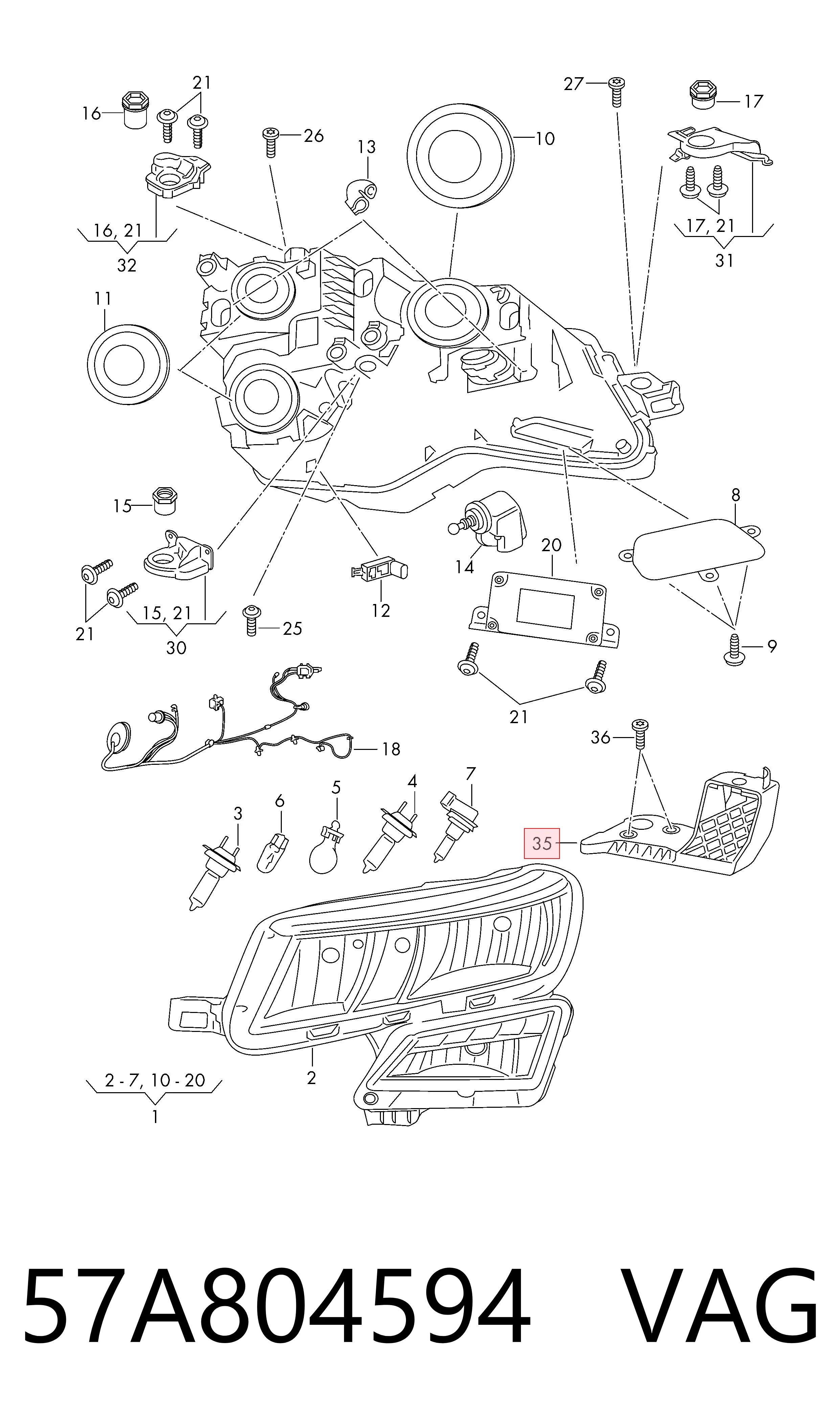 57A804594 VAG Soporte de montaje del faro delantero