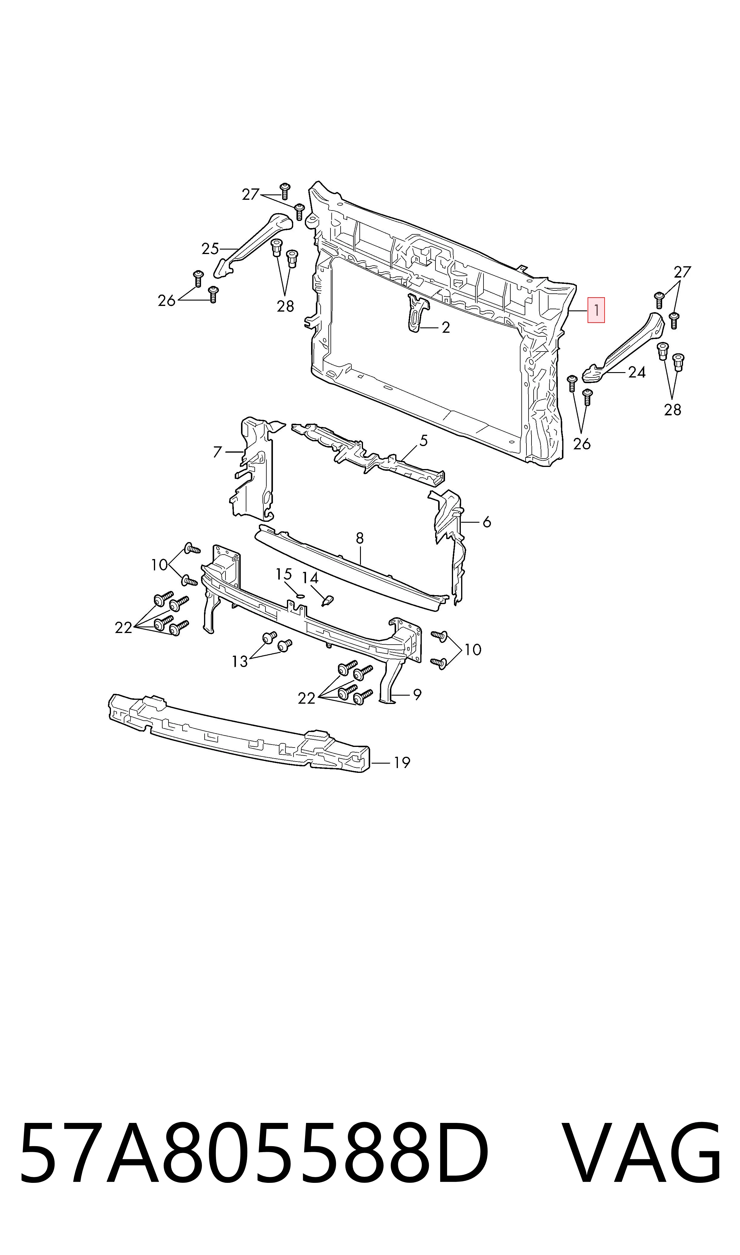 Panel de soporte del radiador y montaje de faros 57A805588D VAG