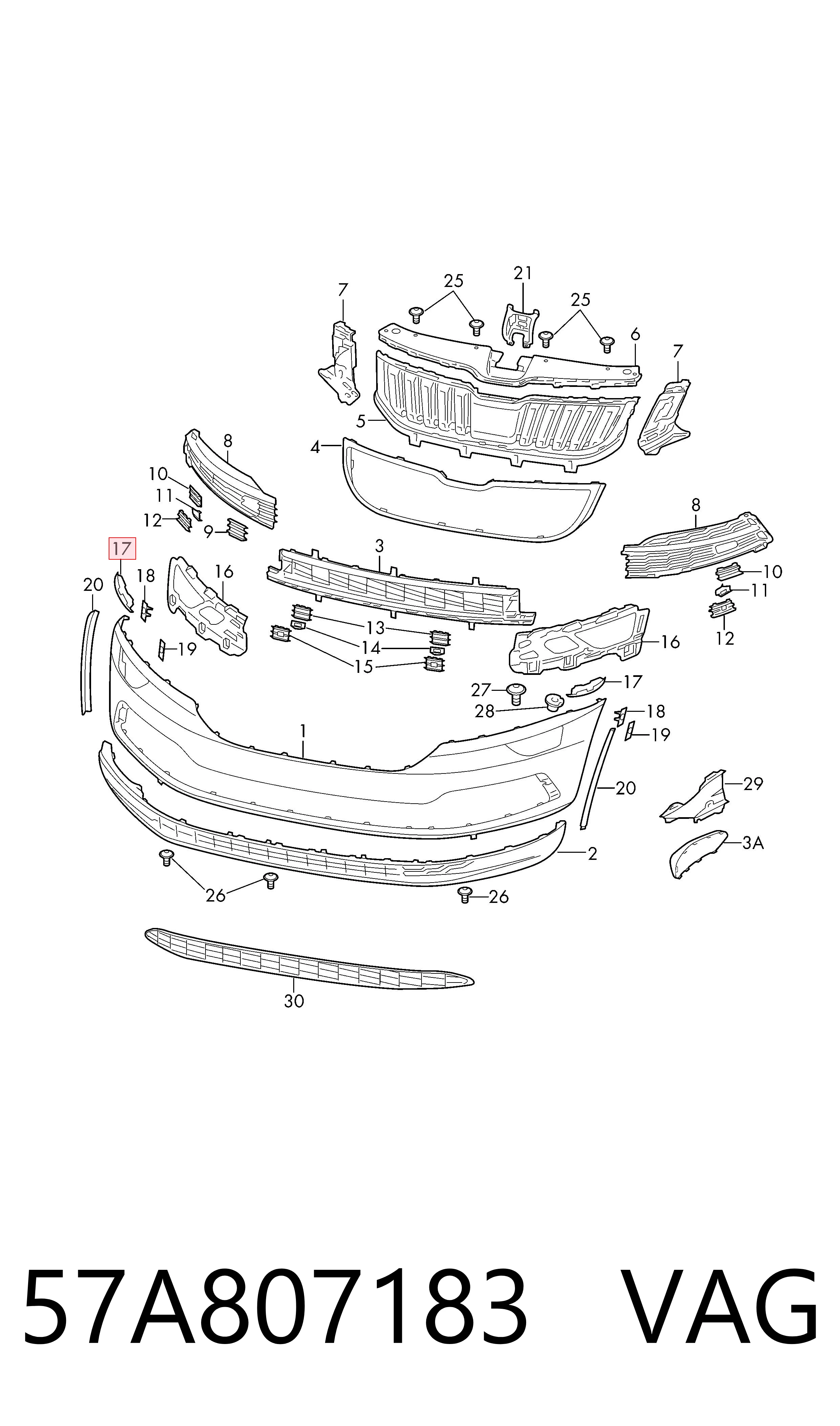 57A807183 VAG Soporte delantero izquierdo para aleta delantera