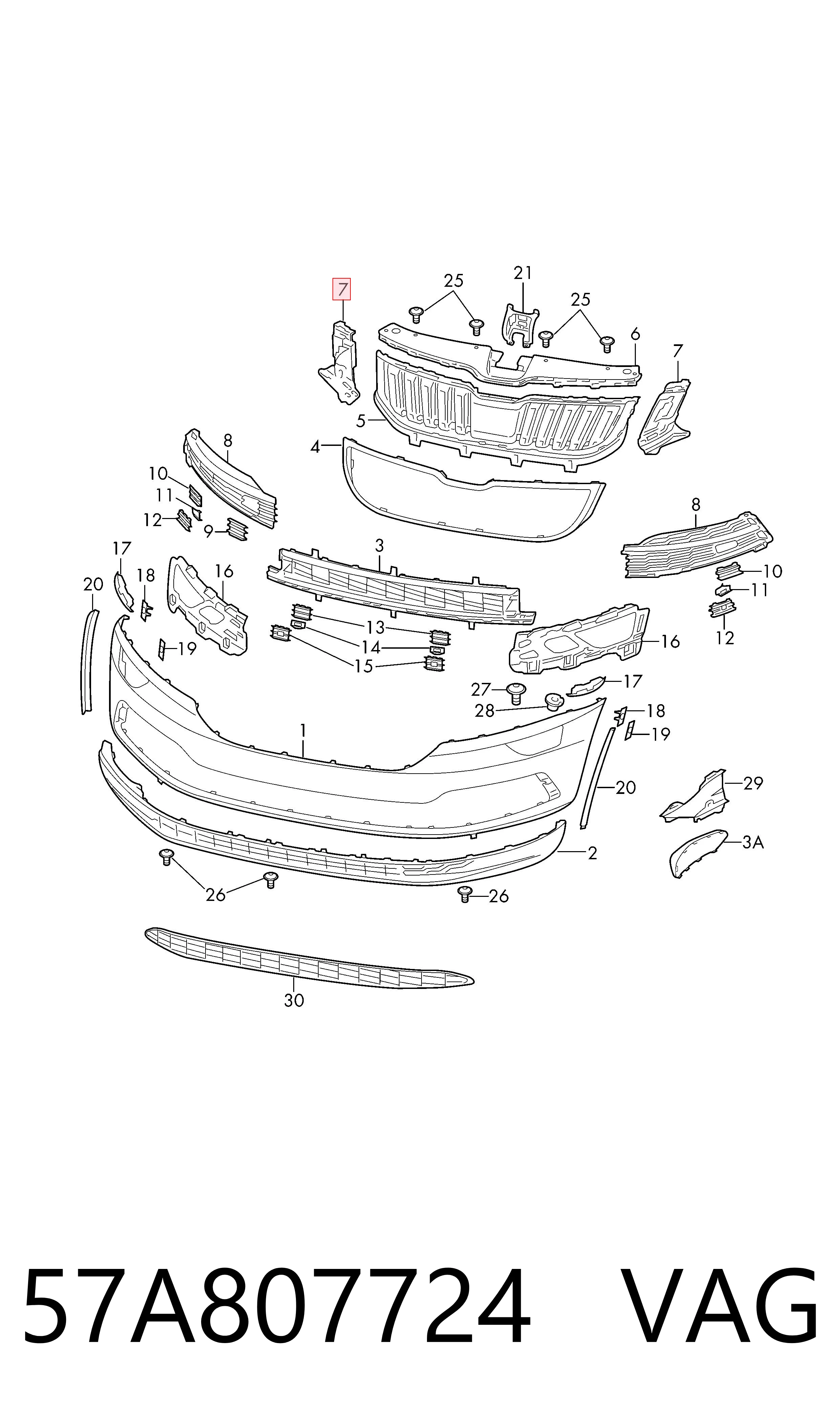 57A807724 VAG Soporte de parachoques delantero derecho