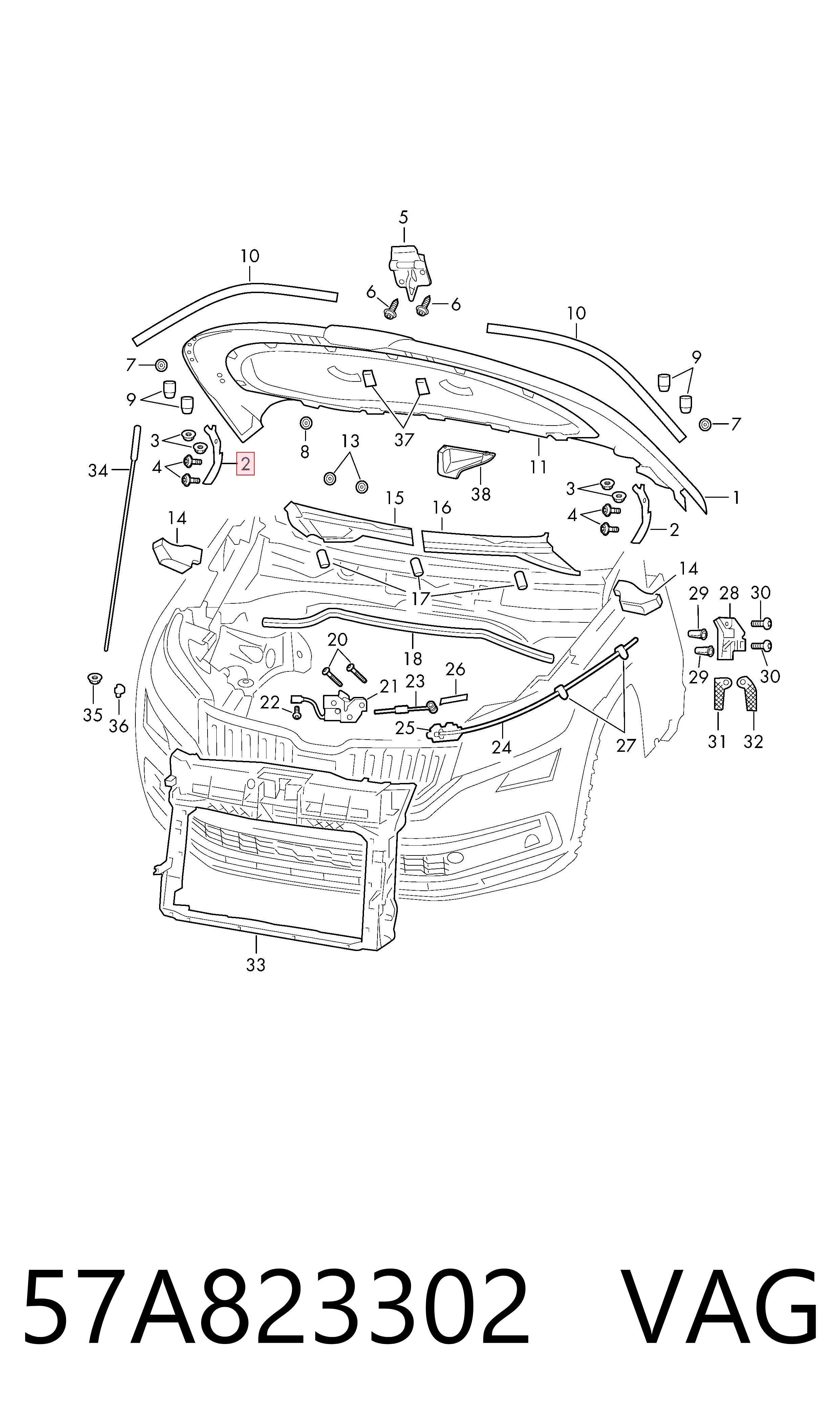 57A823302 VAG Bisagra de capot derecha