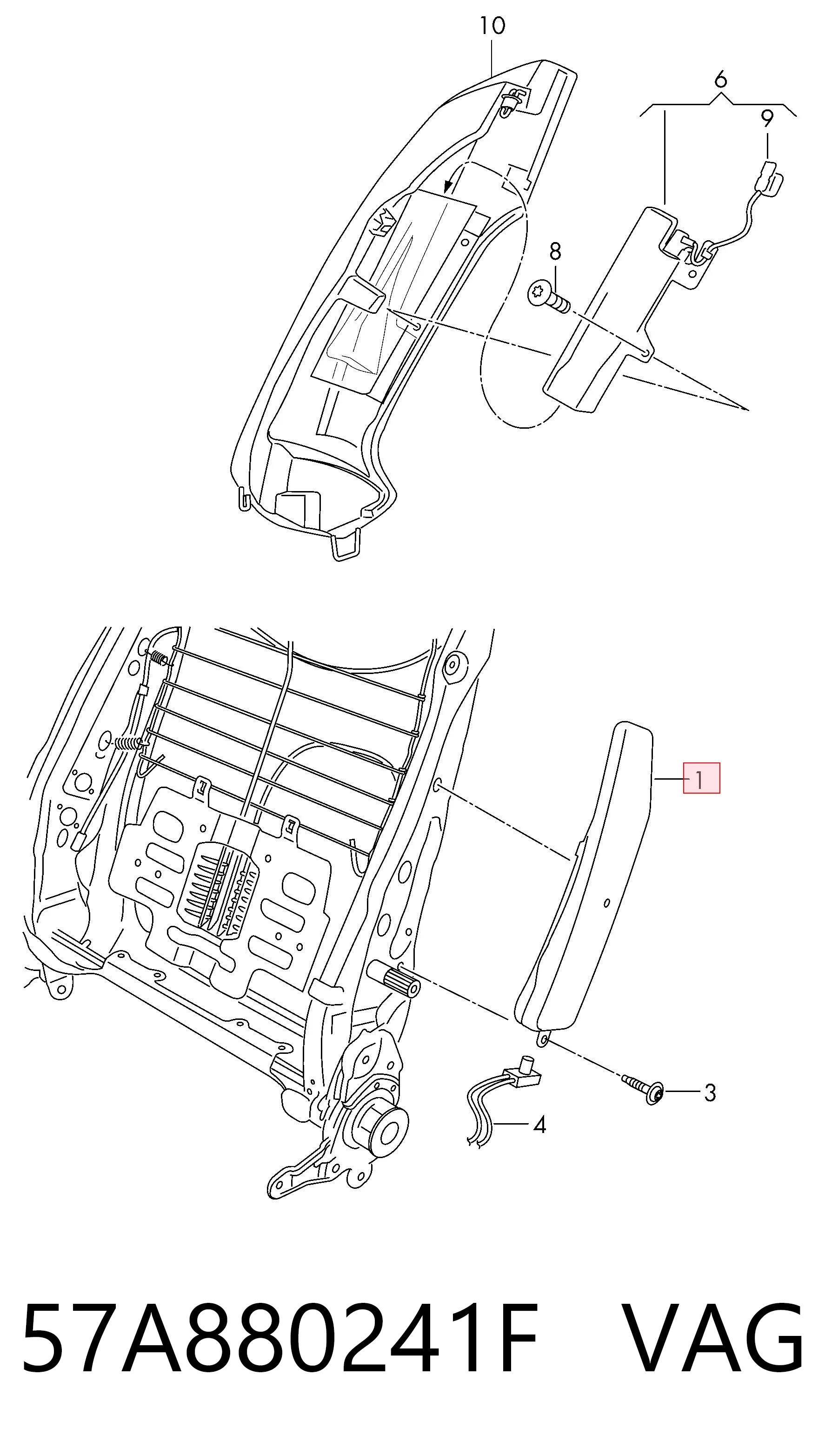 57A880241F VAG Airbag de respaldo del asiento izquierdo
