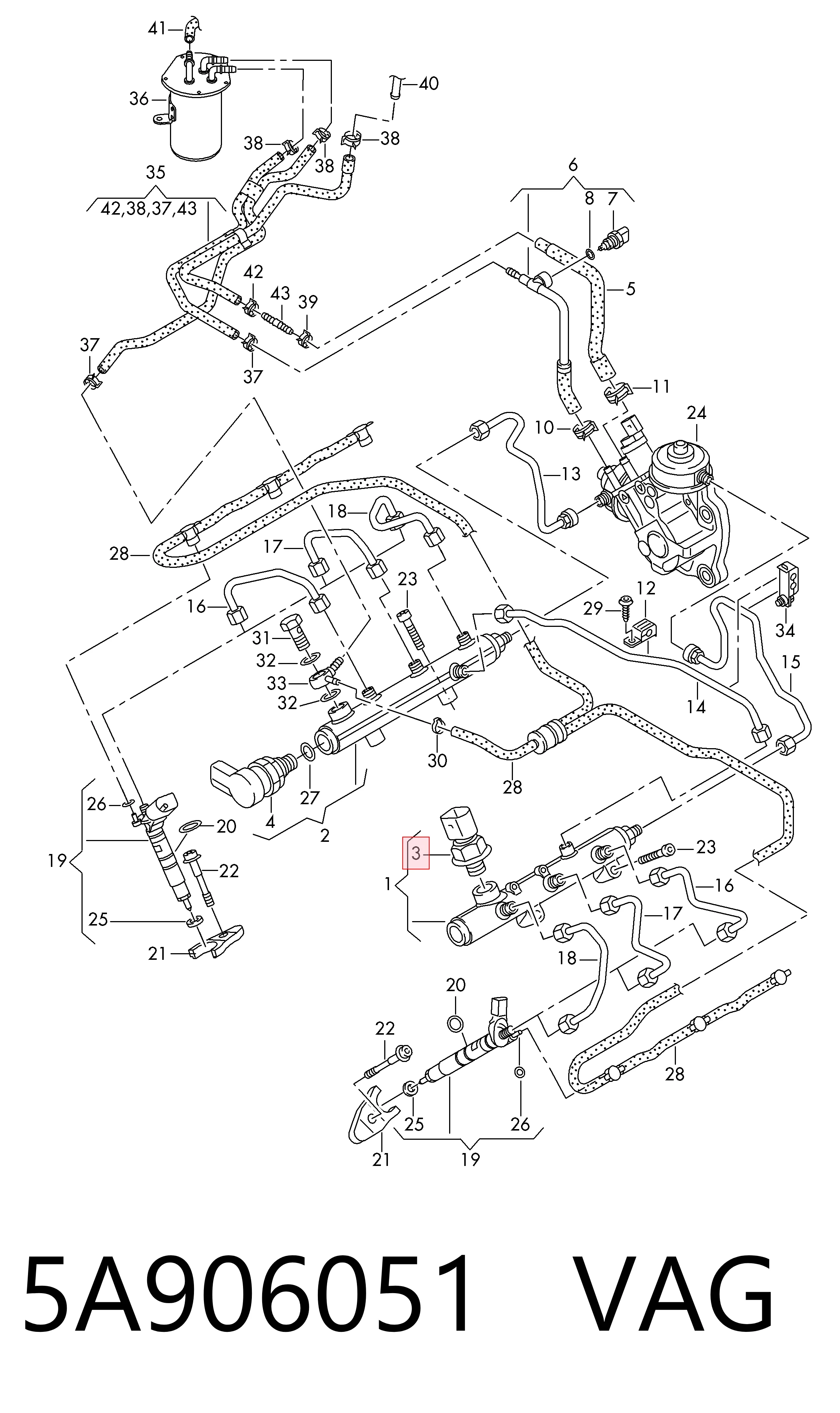 5A906051 VAG Sensor de presión de combustible