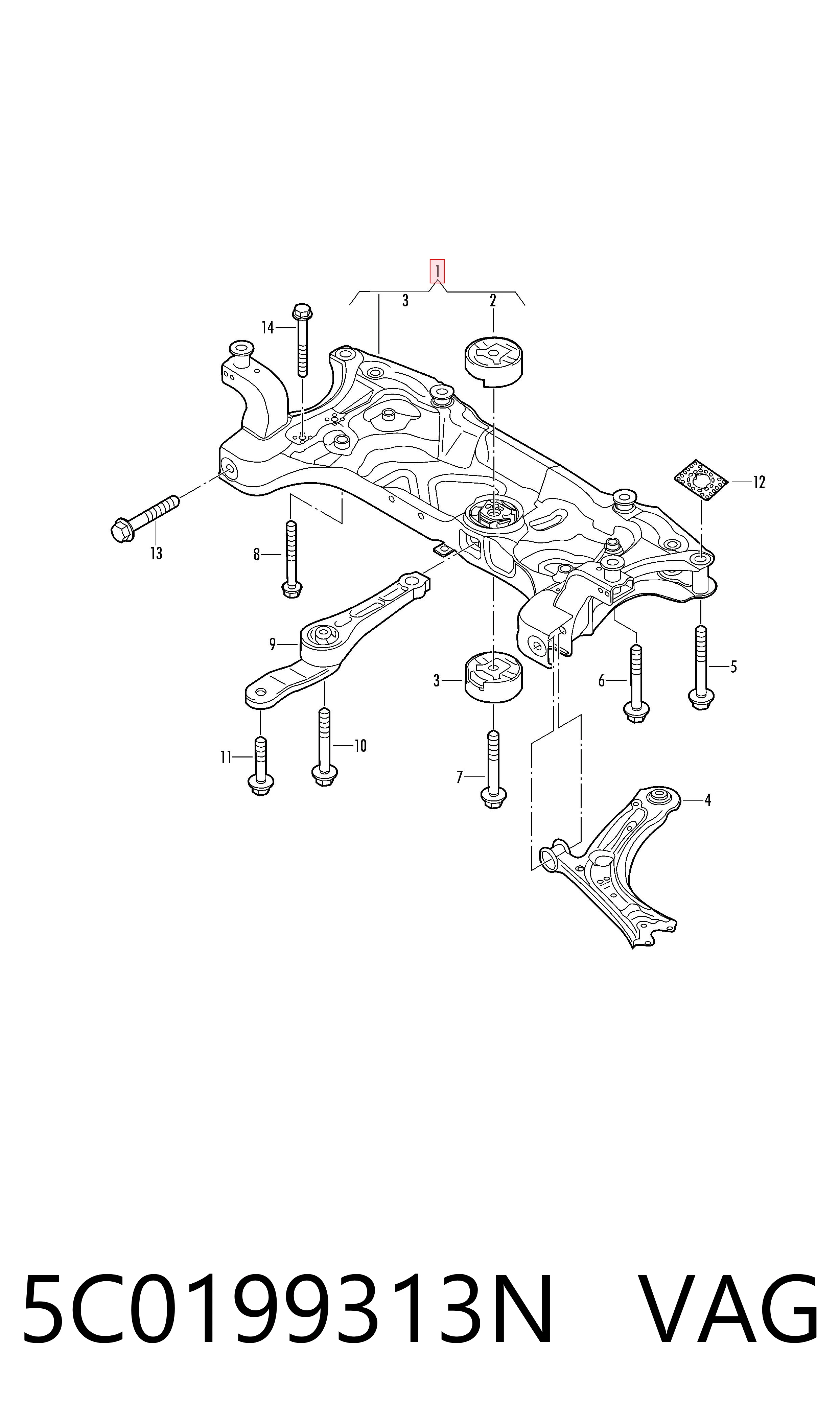 Puente delantero para Volkswagen Jetta 162, 163, AV3, AV2, AY2, AY3