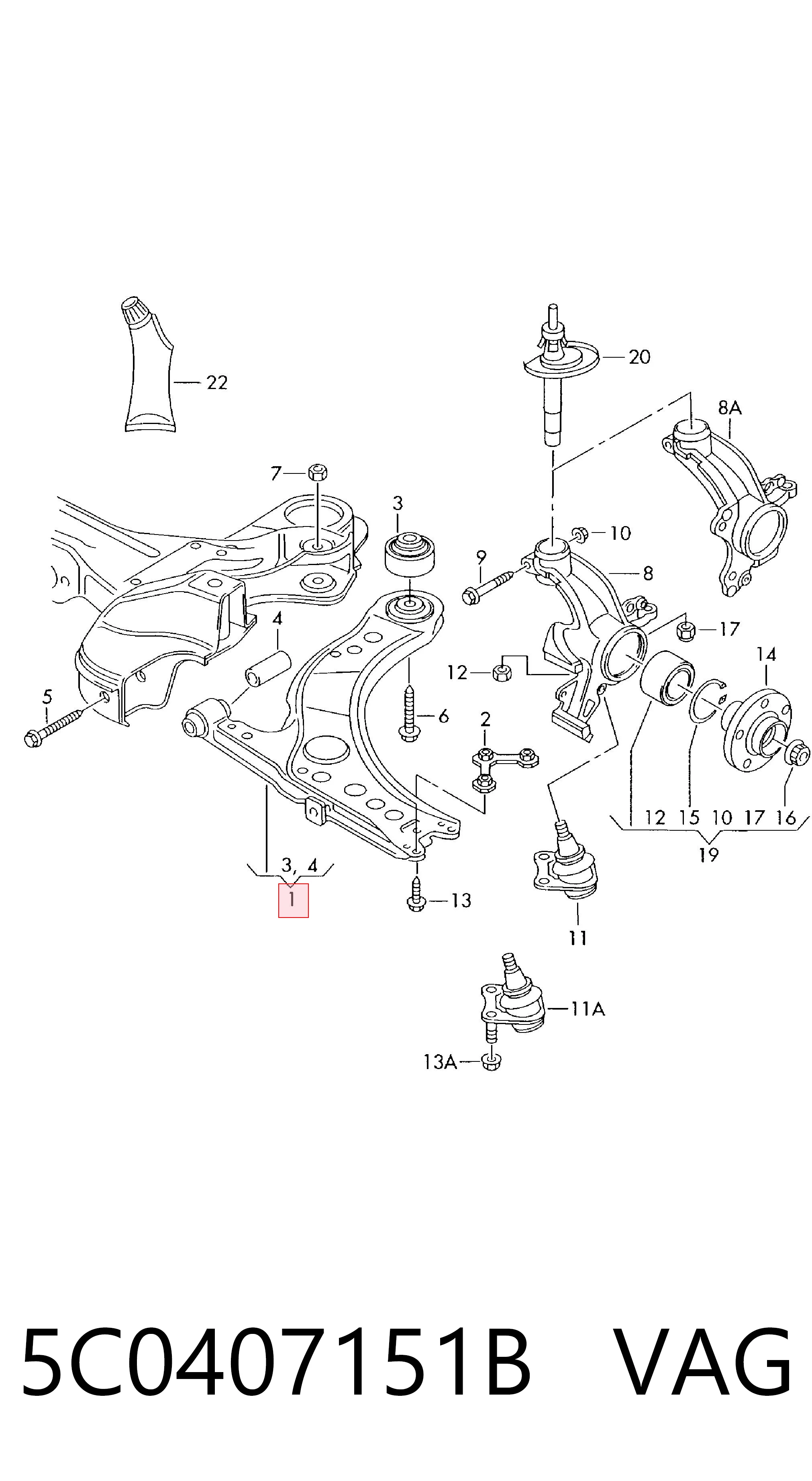 5C0407151B VAG Brazo inferior izquierdo de la suspensión delantera
