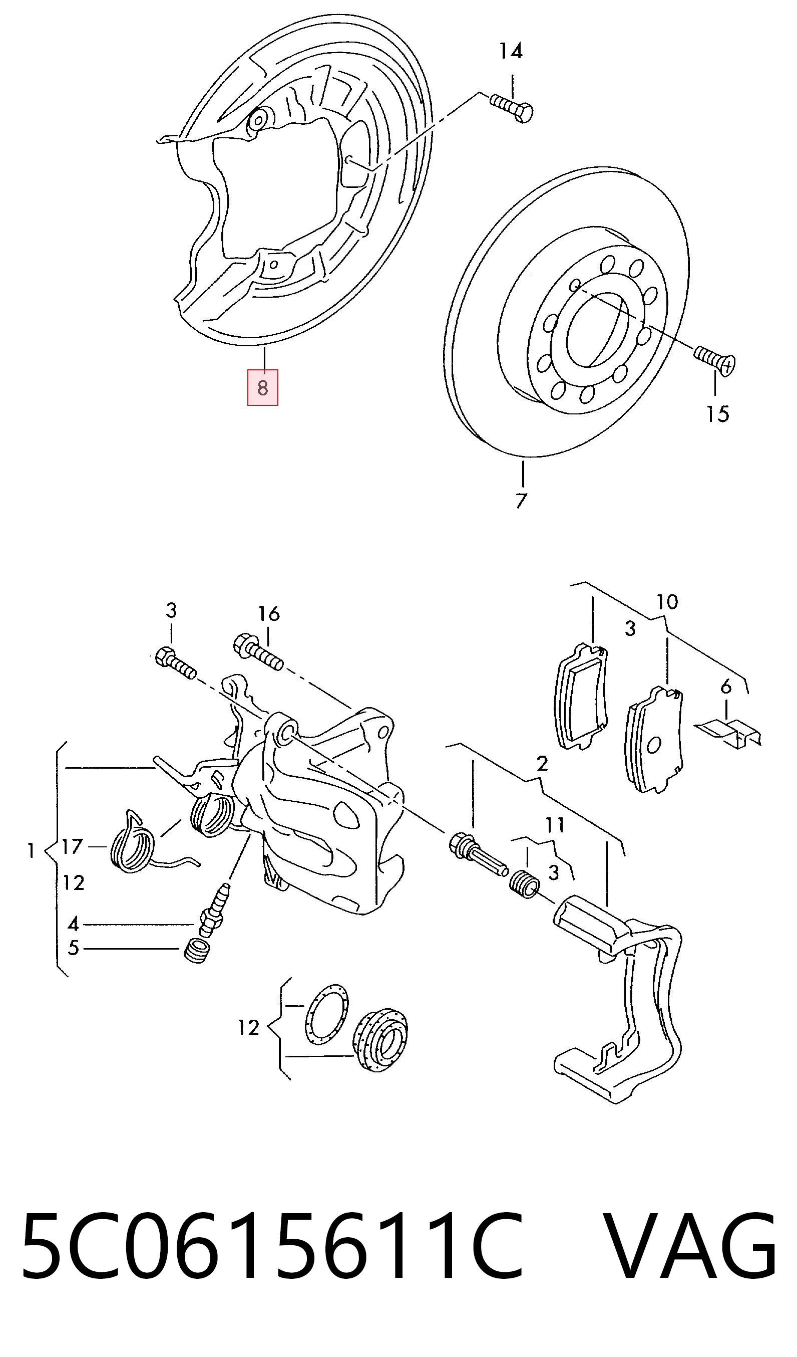 5C0615611C VAG Protector de disco de freno trasero izquierdo
