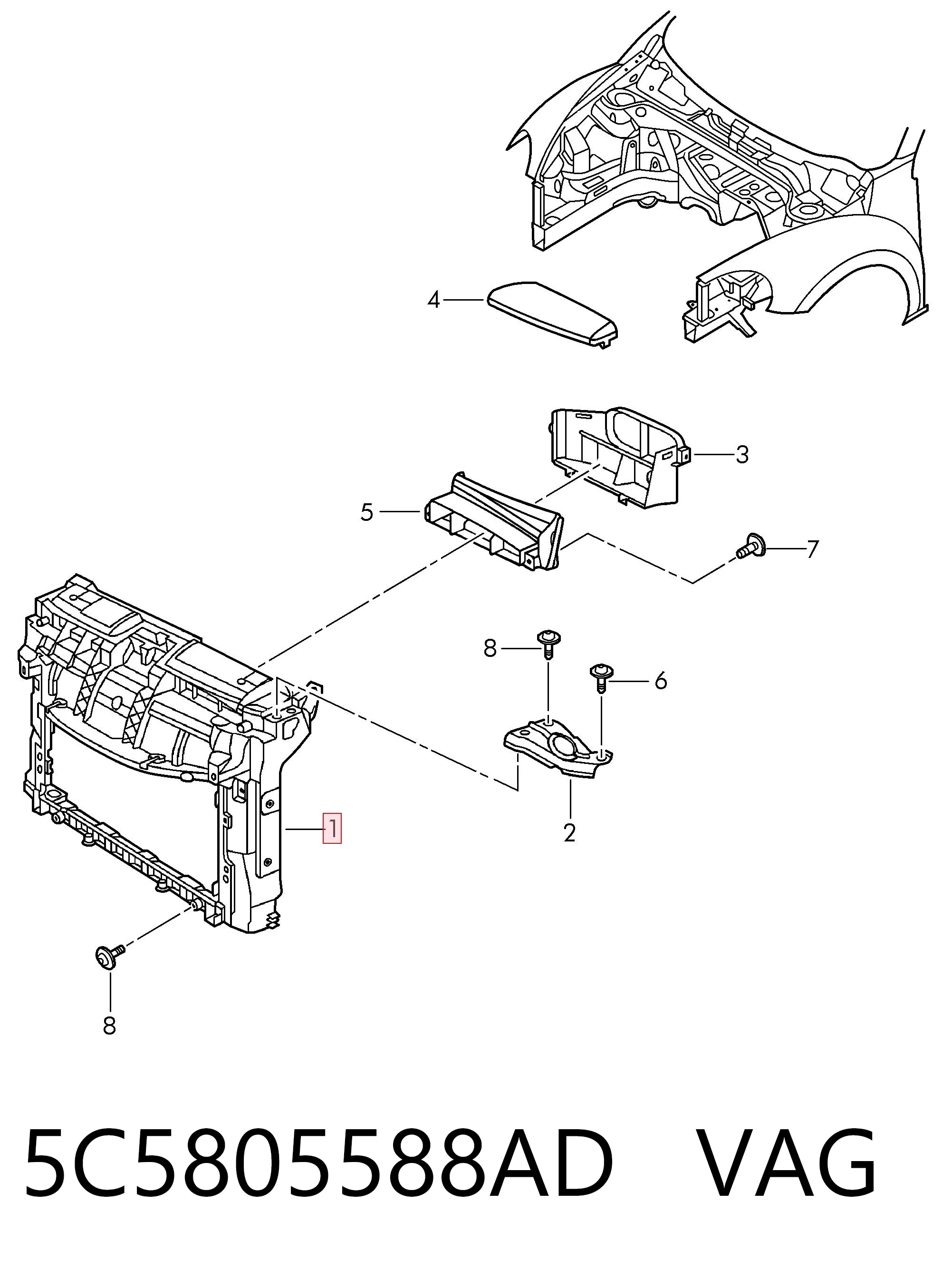 5C5805588AD VAG Soporte de radiador completo (panel de montaje para foco)